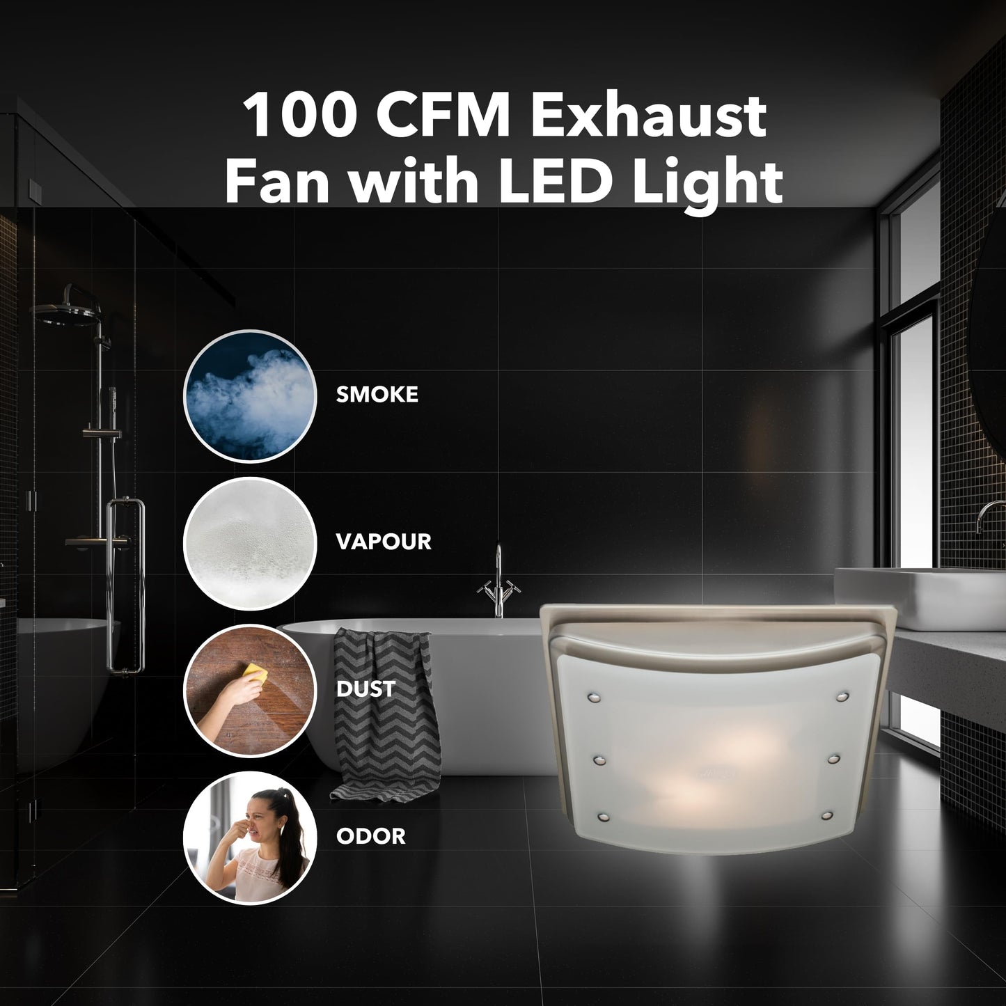 Hunter Ellipse 100 CFM Ceiling Exhaust Bath Fan with Light and Night Light - Brushed Nickel