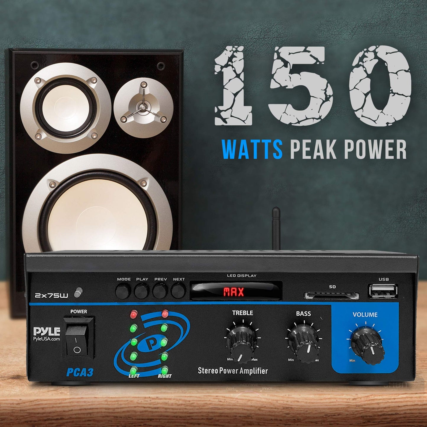 Pyle PCA3 Stereo Power Amplifier, Black, One Size