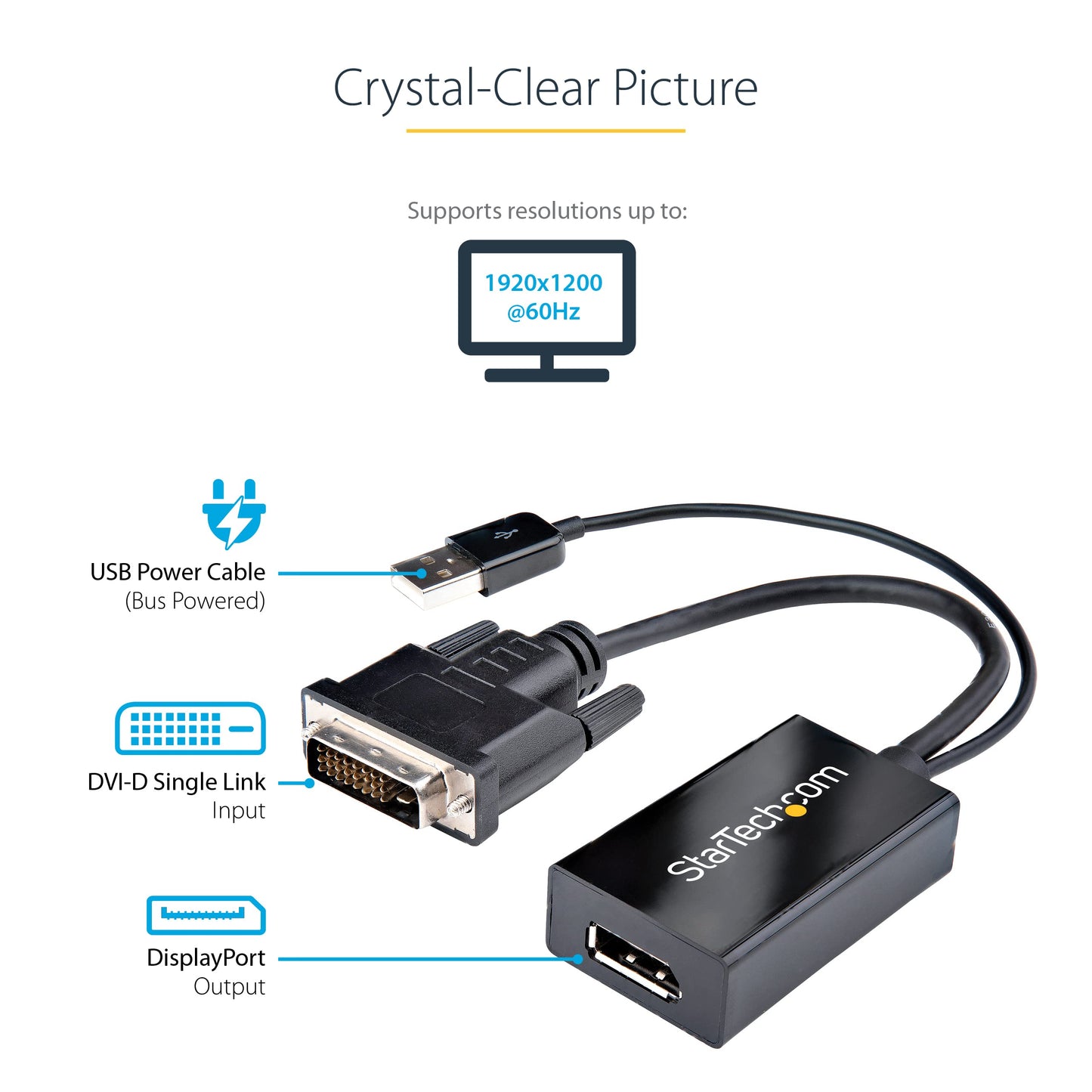 StarTech.com DVI to DisplayPort Adapter with USB Power - DVI-D to DP Video Adapter - DVI to DisplayPort Converter - 1920