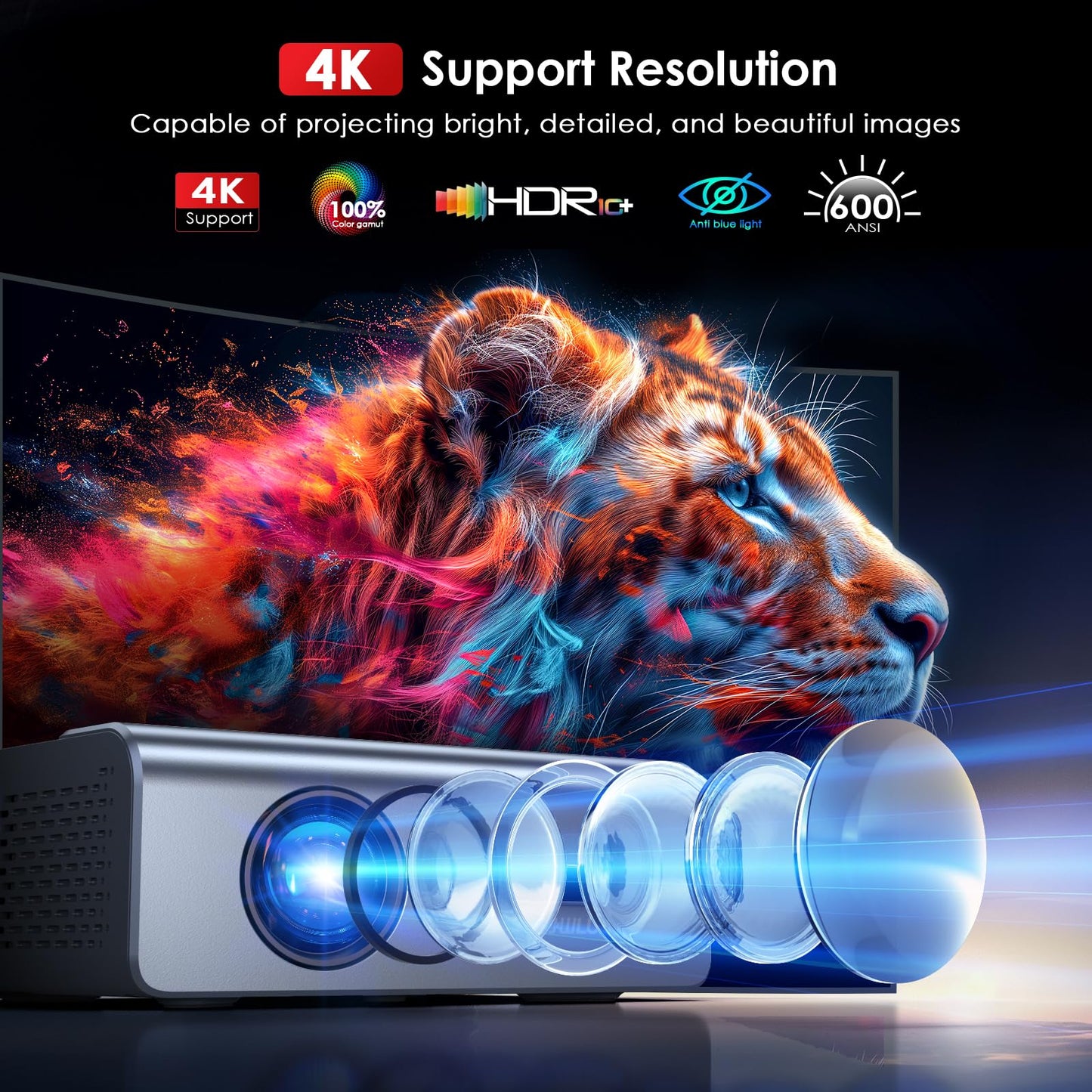 [Electric Focus] Projector with Wifi and Bluetooth, 22000L Auto Keystone Outdoor Projector 4K Support, JOWLURK Native 1080p Movie Projector