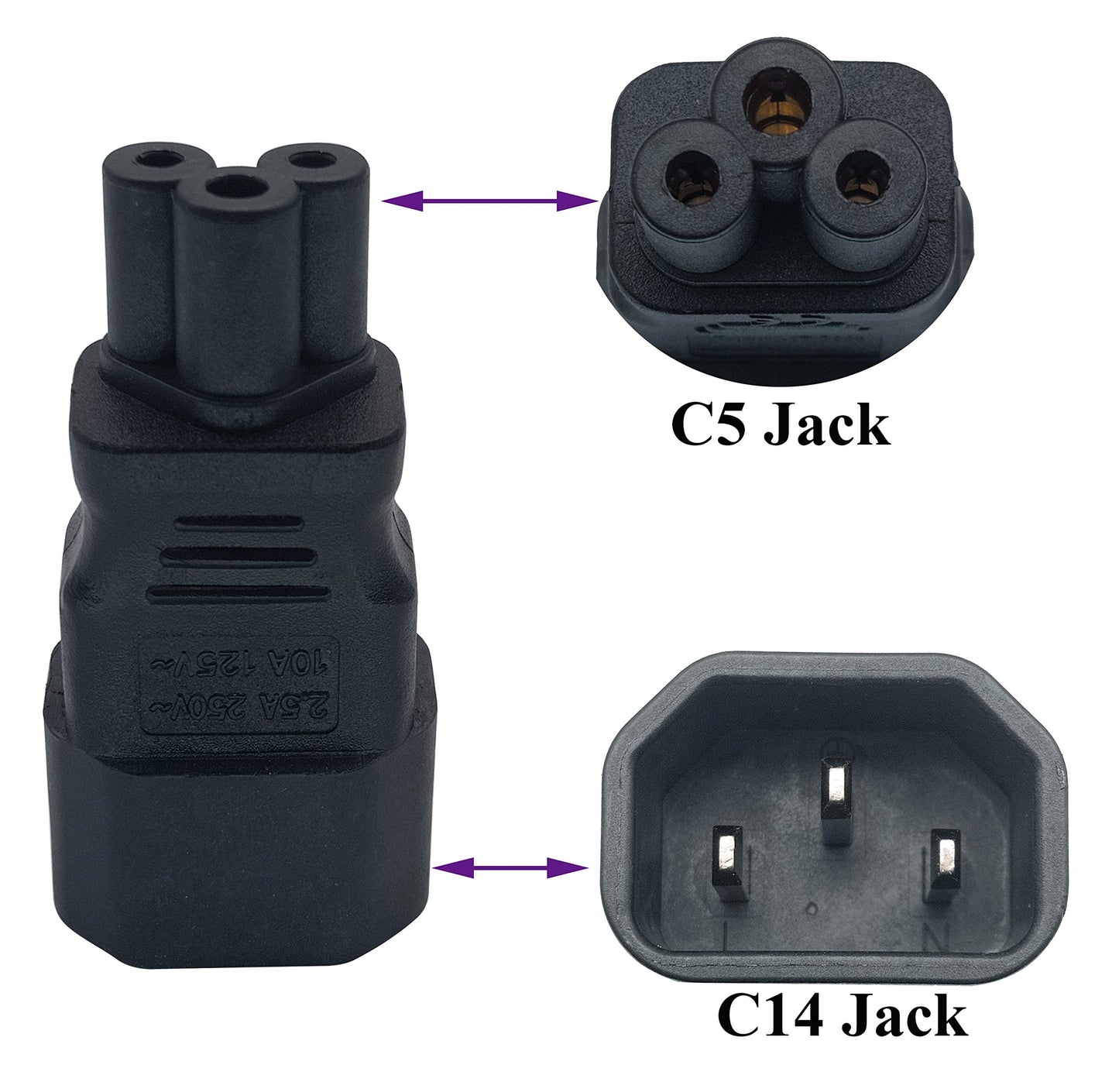 AAOTOKK IEC 320 C14 to C5 AC Adapter, 10A 125V IEC 3Pole Male to Mickey Mouse 3Pole Female Power Adapter,C5 to C14 AC Converter for Mickey Mouse…