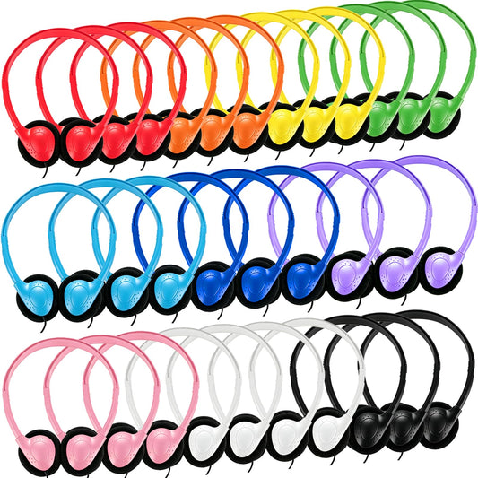 Ladont 30 Pack Kids Headphones Bulk for School Classroom, Wired Headphone for Kids Students Child Toddler Teens Boy Girl, Wholesale Multi Color 3.5mm