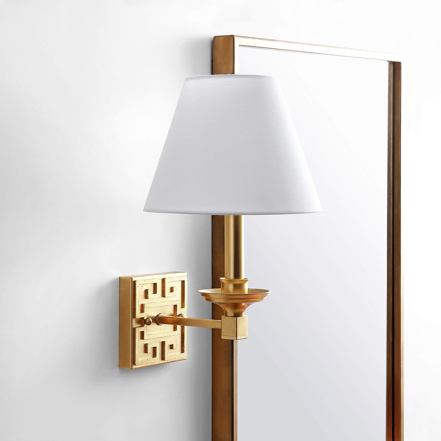 SAFAVIEH Lighting Collection Elvira Greek Key Gold Bedroom Bathroom Vanity Hallway Foyer Living Room Wall Sconce Set of 2 (LED Bulbs Included)