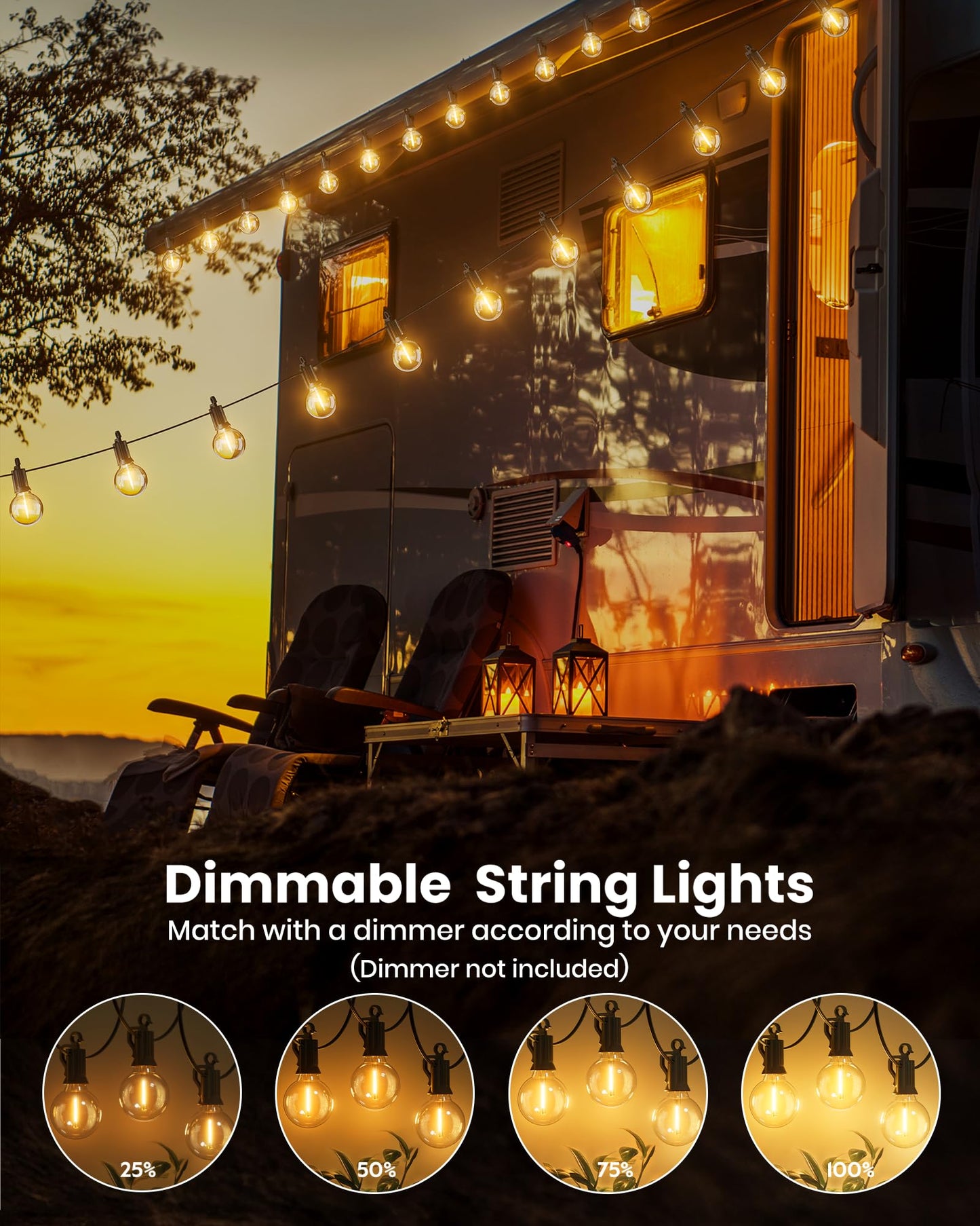 Brightown Outdoor String Lights 29 Feet G40 LED Patio Lights, Plug-in, 13 Plastic Edison Bulbs(1 Spare), Waterproof Connectable Hanging Light