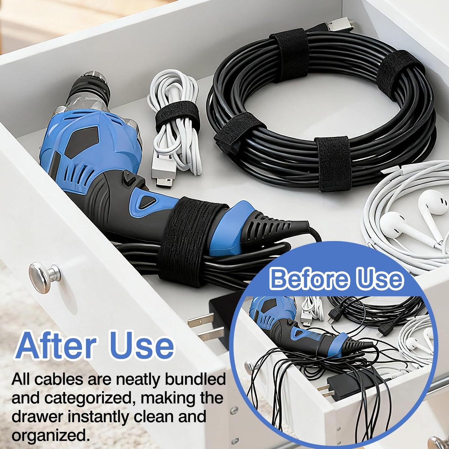 15-Pack Black Reusable Hook and Loop Cinch Straps - Heavy-Duty Adjustable Nylon Fasteners for Home, Office, Garage & Outdoor Use