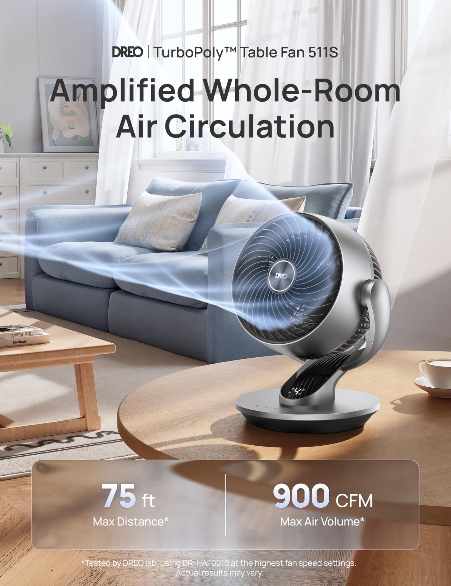 DREO Smart Fan for Bedroom,120° Vertical and 90° Oscillating Fan with Remote/Voice, 13 Inch Height Quiet Air Circulator for Whole Room, 70 ft, 4