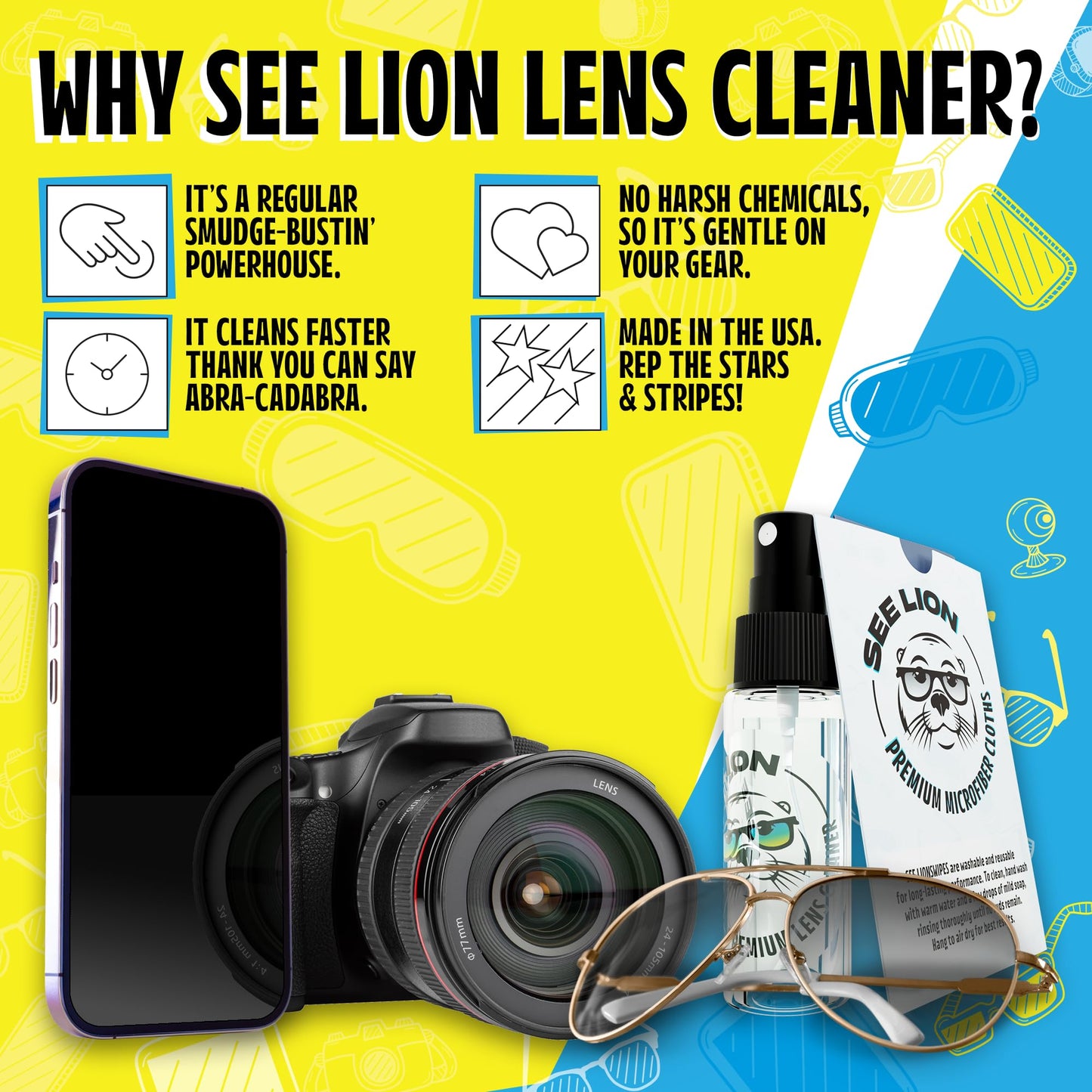 See Lion Premium Lens Cleaner Kit | Safe for Glasses, Camera Lenses, Screens, and Optics - Streak-Free Formula with Microfiber Cloth | 30ml / 1oz