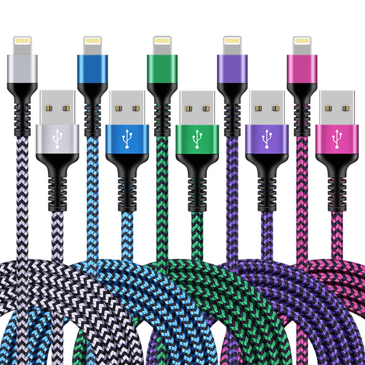 iPhone Charger [5Pack/6ft], Long Braided Lightning Cables, Fast Charging Power Adapter Cargador Cords for iPhone 14/13/12 Pro Max/12Pro/11 Pro…