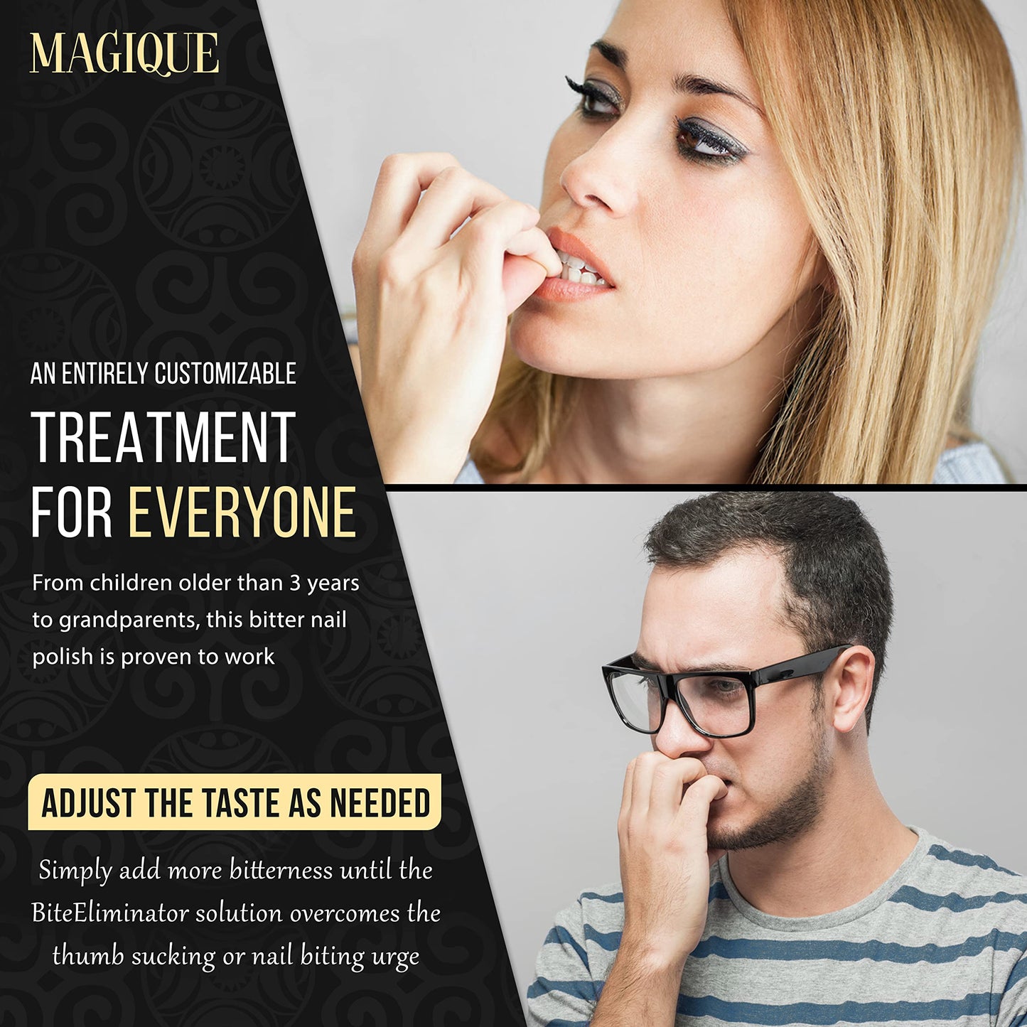 Magique Bite Eliminator – Stop Thumb Sucking & Nail Biting for Kids & Adults – Bitter Nail Polish Treatment – Customizable Strength – 0.5 Fl Oz