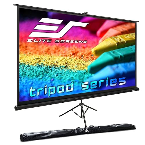 Elite Screens Tripod, 60-Inch 16:9 Portable Projector Screen with Stand- MaxWhite 2, 1.1 Gain, Adjustable Indoor Outdoor Pull Up Projection Screen
