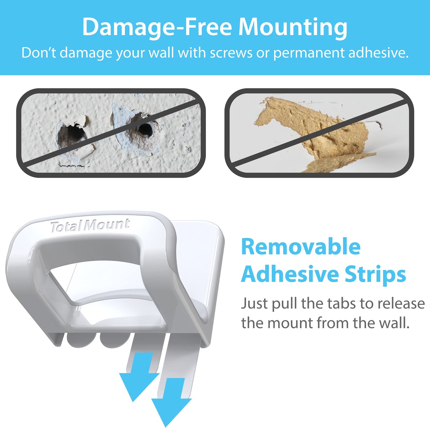 TotalMount Headphone Holder - Hanger Won’t Damage Your Wall with Screws or Permanent Adhesive (Studio-Grade White - One Pack)