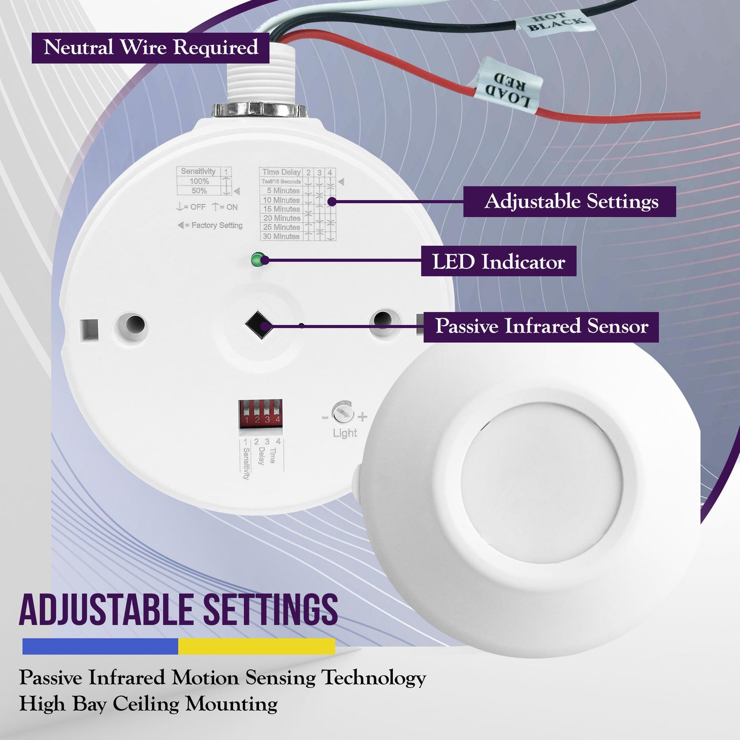 ENERLITES High Bay Ceiling Motion Sensor, Passive Infrared PIR Ceiling Sensor, 360° Field of View, 2800 Sq Ft Coverage, 120-277VAC, Neutral Wire