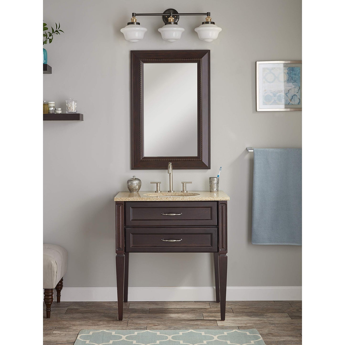 Linea di Liara Lavagna Farmhouse Matte Black Bathroom Light Fixtures Over Mirror Black and Gold 3-Light Bathroom Vanity Light Fixture Milk Glass
