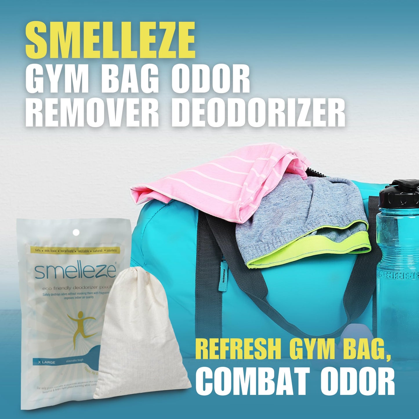 SMELLEZE Reusable Gym Bag Odor Remover Deodorizer Pouch: Gets Stink Out From Any Bag Without Scents
