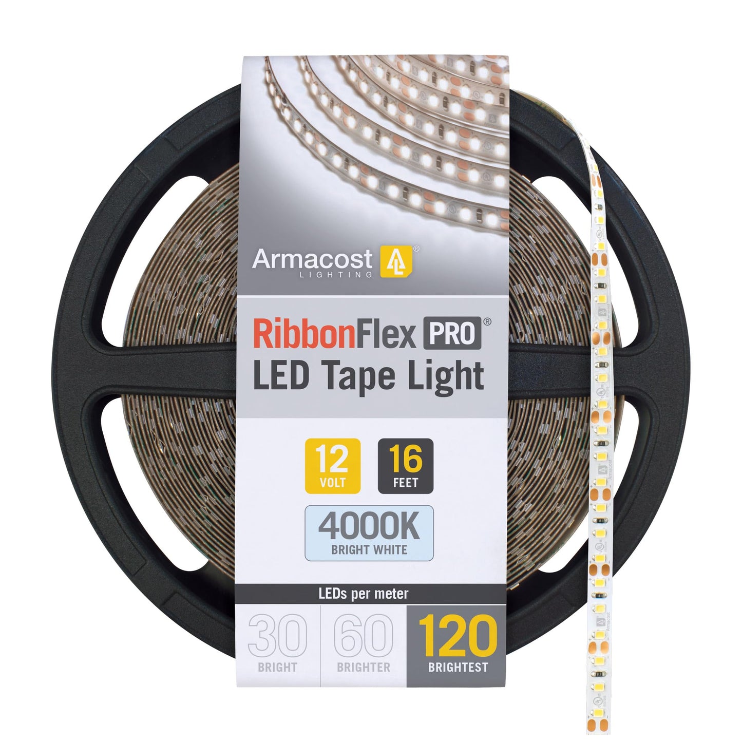 Armacost Lighting RibbonFlex Pro 12V White LED Strip Lights 120 LED/m, 4000K, 16.4 ft 153230