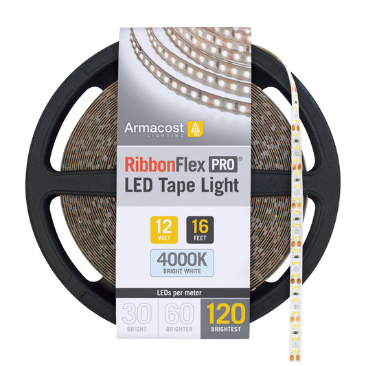 Armacost Lighting RibbonFlex Pro 12V White LED Strip Lights 120 LED/m, 4000K, 16.4 ft 153230