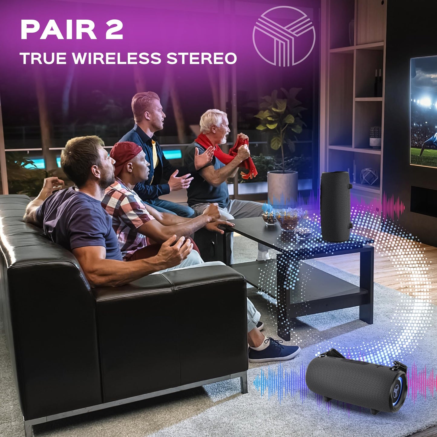 TREBLAB HD-Max - Large Bluetooth Speaker, Loud 60W Stereo Sound, Powerful Bass, 20H Battery, IPX7 Waterproof, Powerbank, USB-C, RGB Lights, Portable