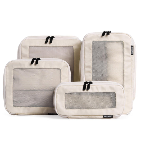 Aerotrunk Compression Packing Cubes 4-Pack – Double Zipper Luggage Organizer Bags for Travel Suitcases, Beige