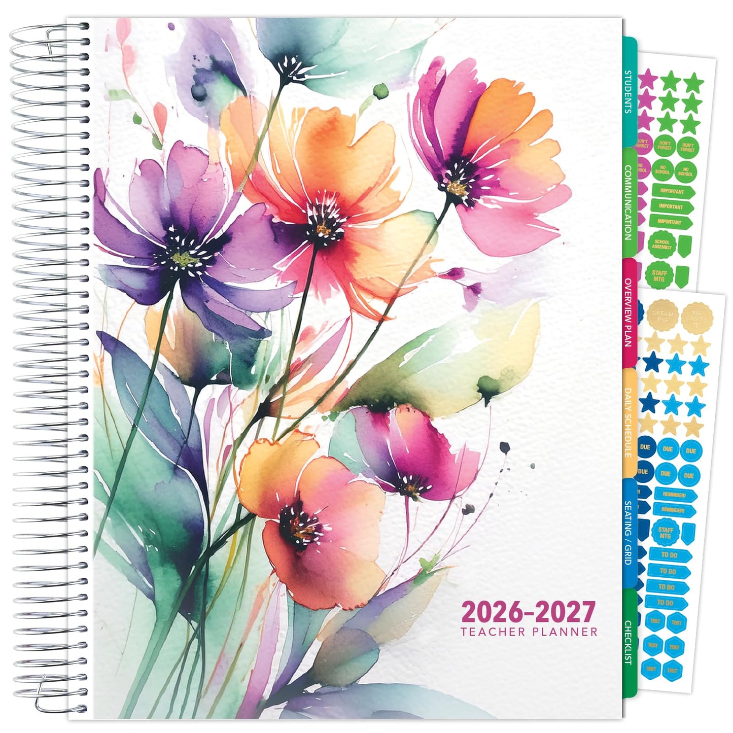 DELUXE TEACHER PLANNER Aug 2026-Jul 2027 8.5x11 Daily Weekly Monthly Organizers with 7 Periods, Pocket Folder, Dated Calendar, Page Tabs, Bookmark