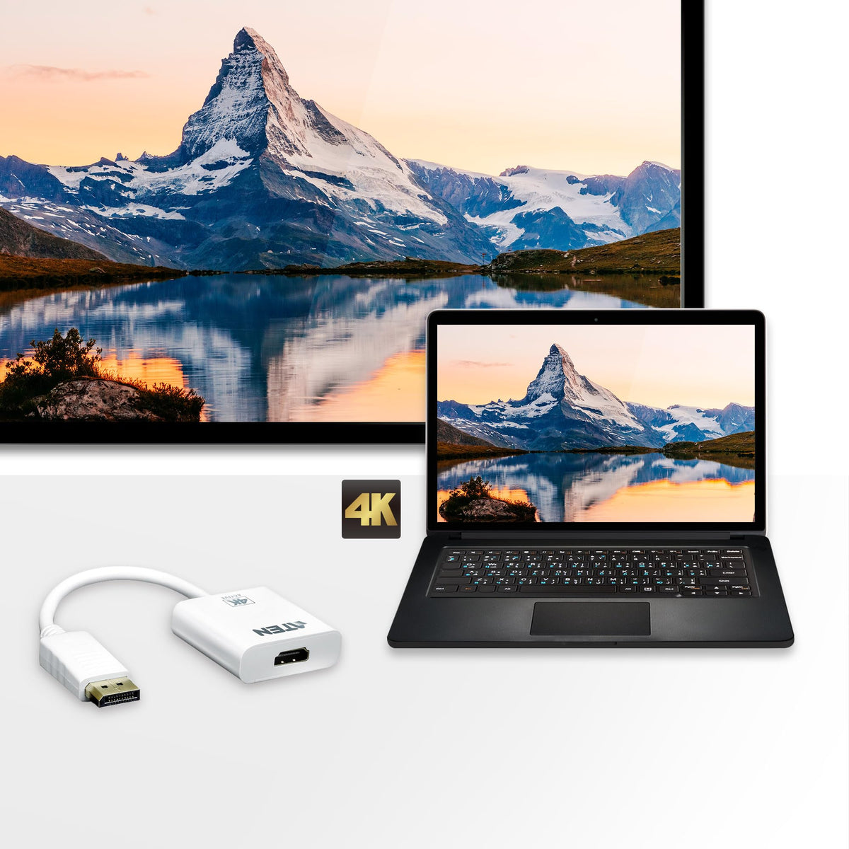 ATEN VC986 DisplayPort to HDMI Adapter 4K Active White Audio Eyefinity Multi Screen Support 1920 x 1200 60Hz - Mac Win Support