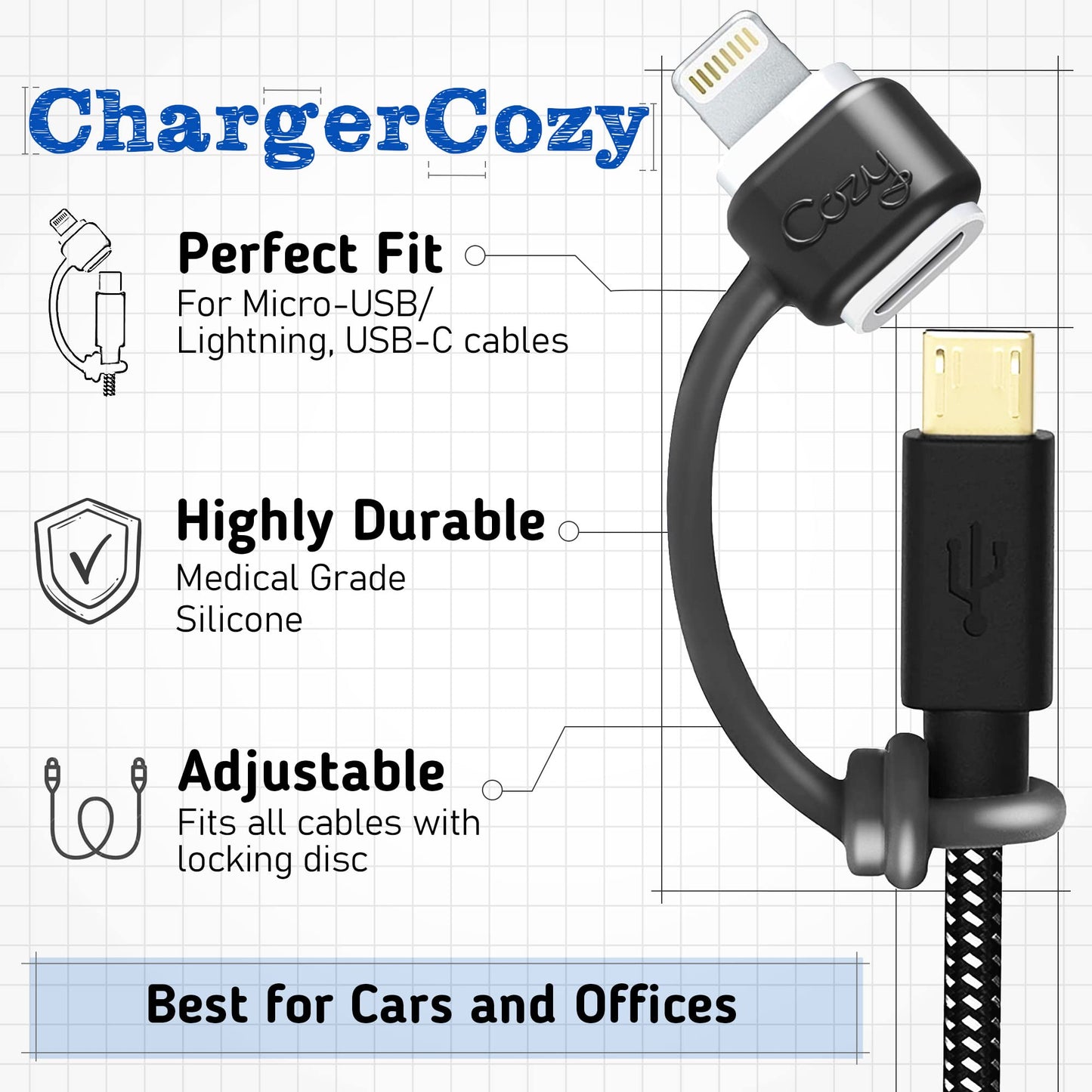 [5-Pack] Charging Cable Keeper/Adapter Tether/Holder, Compatible with Apple Pencil USB-C Adapter, Micro USB Adapter | Perfect for Keychain, Car…