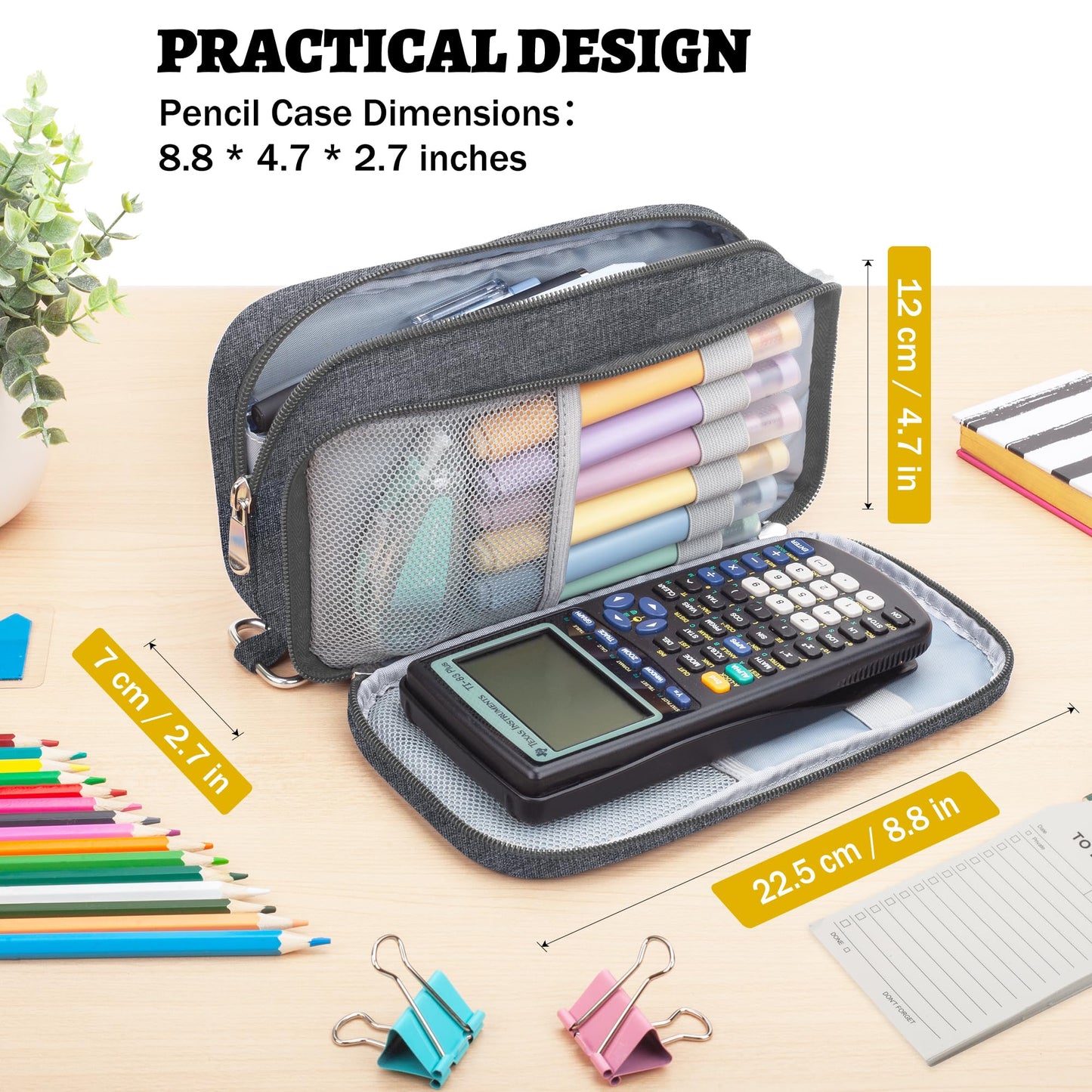 Pencil Case Big Capacity Pen Pouch Large Storage Holder Marker Pen Bag Durable 3 Compartment School Office Desk Organizer Portable Cute Zipper