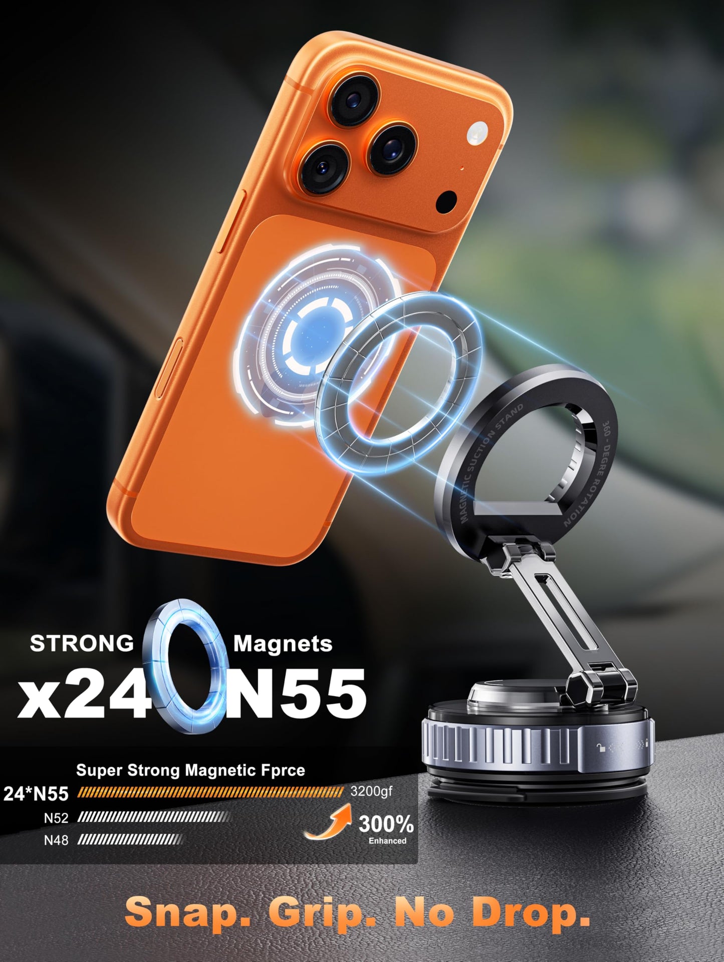 snanlen 2026 Upgraded Car Phone Holder for Magsafe [108LBS Strongest Suction] 360° Adjustable Vacuum Magnetic Phone Holders, Cell Phone car Mount