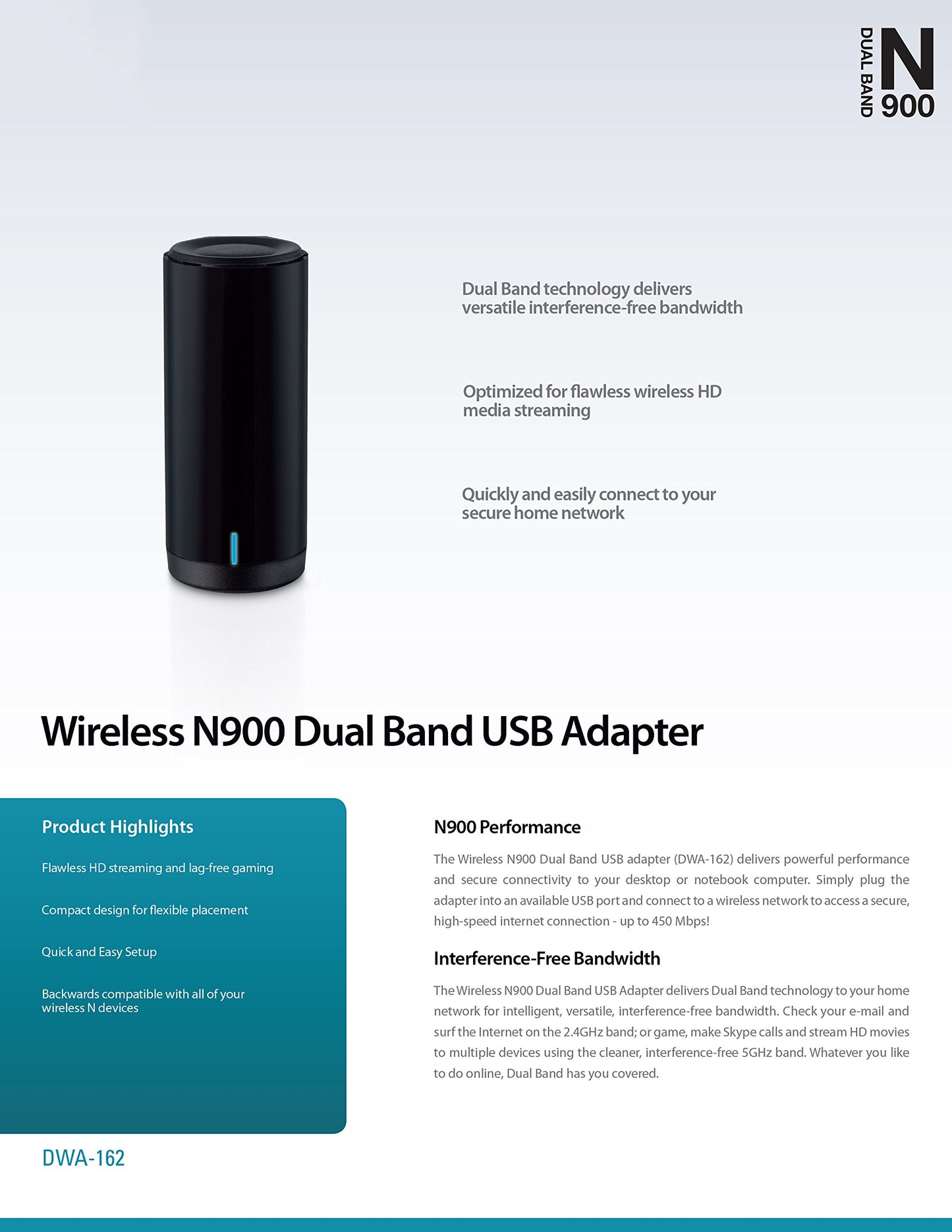 D-Link Dual Band N900 USB Wi-Fi Network Adapter (DWA-162)