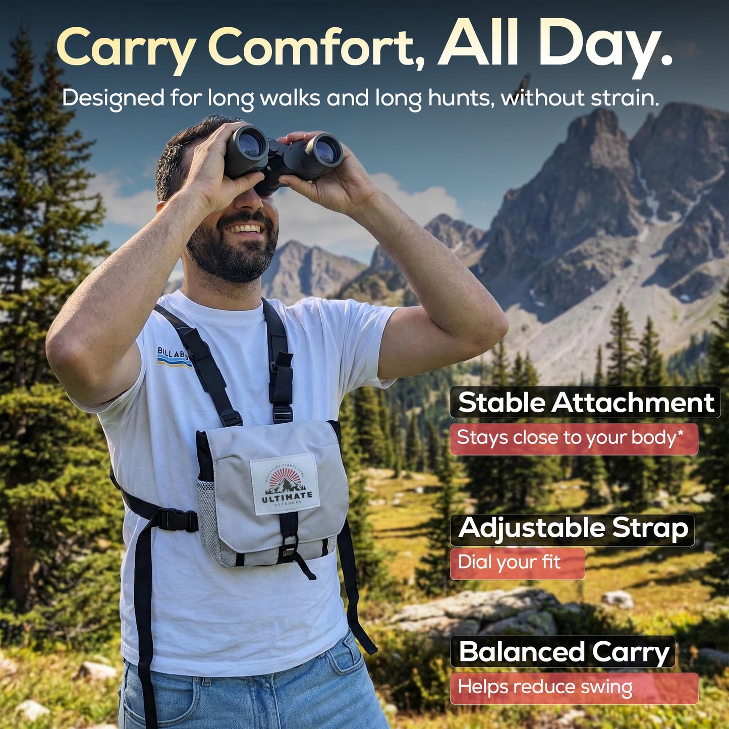 Ultimate Outdoors Binocular Harness Bag - Adjustable Chest Pack with Wide Opening, Zip Access, and Side Mesh Storage Pockets - Secure Carry