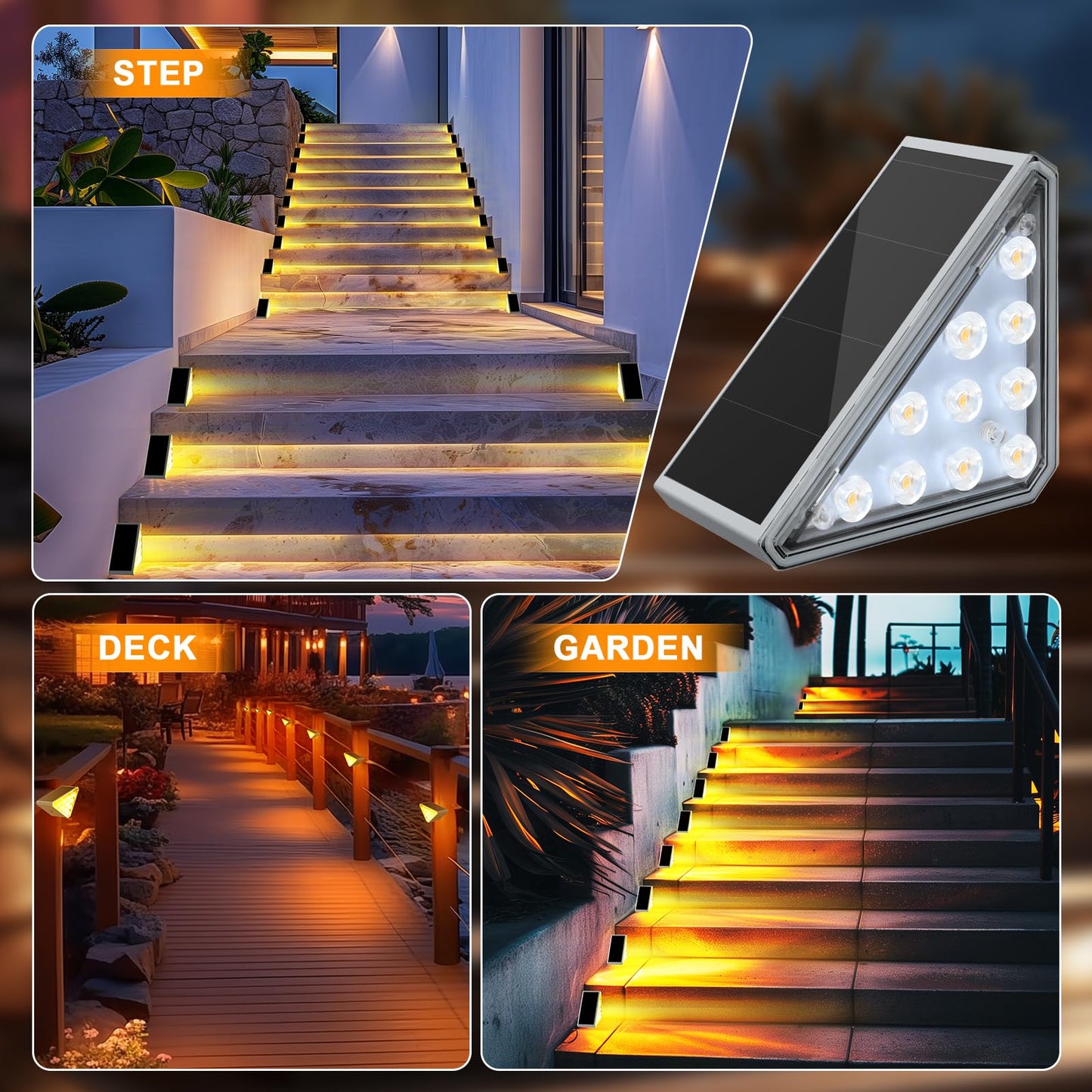 AUDLES 6 Pack Solar Stair Lights Outdoor Stair Lights with Waterproof IP67 LED Solar Light for Outside Light Decor for Stair, Deck, Front Step, Front