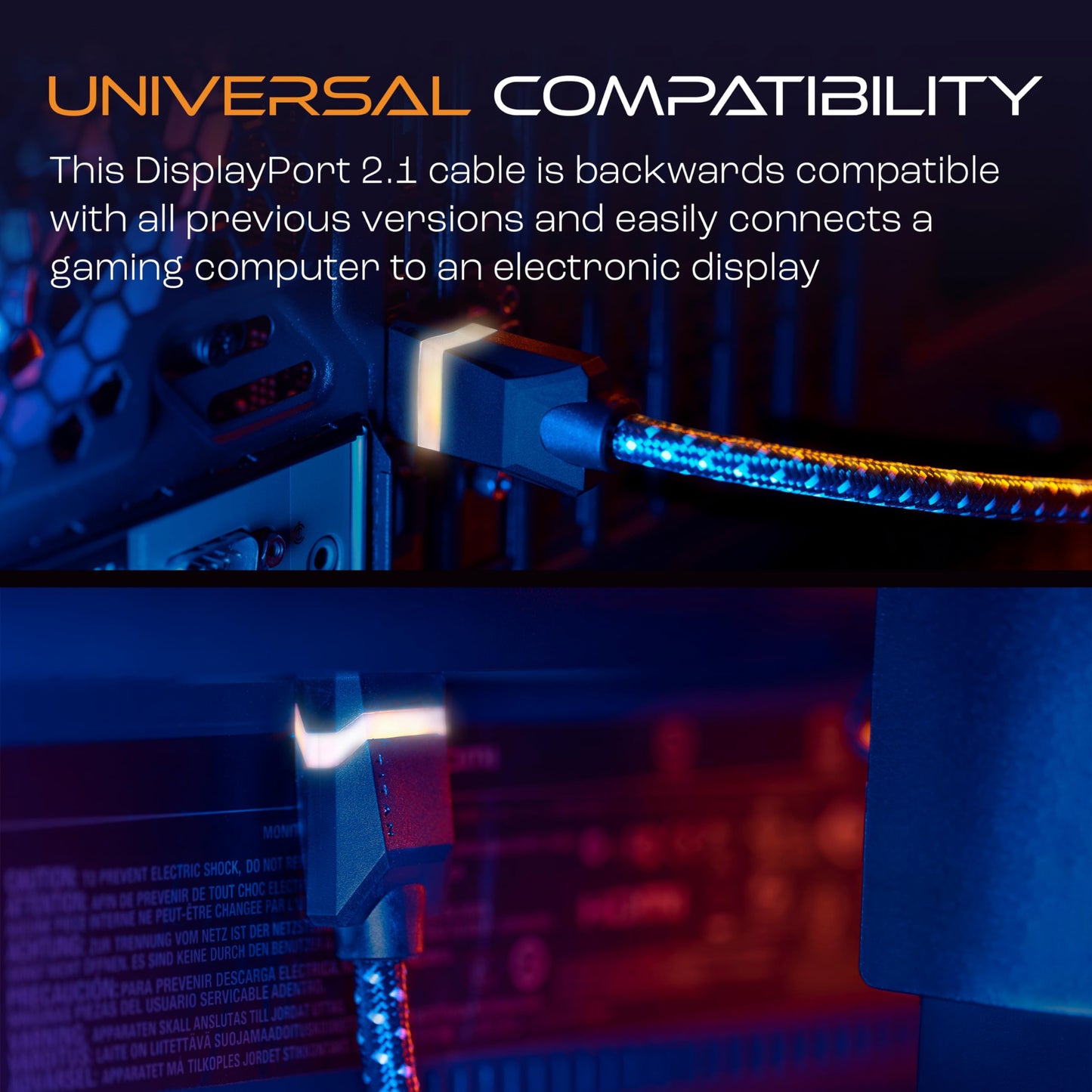 Titan DisplayPort Cable with LED Gaming Light, 2.0 DP Cable, 16K with 8K@120Hz and 4K@240Hz, 6 Ft Braided High Speed Display Port Cable, 80Gbps Data