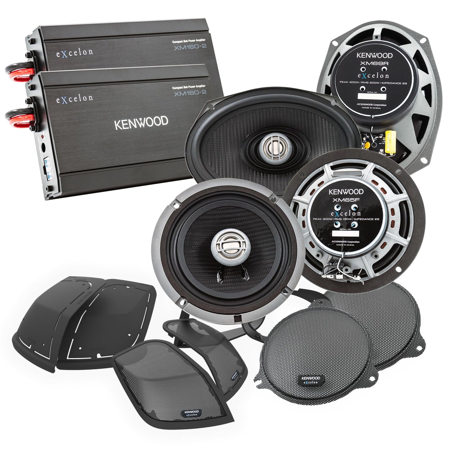 Kenwood Excelon P-HD3FR Audio Package for Select 2014-Up Harley-Davidson Models - (2) XM160-2 Audio Amplifier, (2) 6.5" Excelon XM65F & (2) 6"x9"