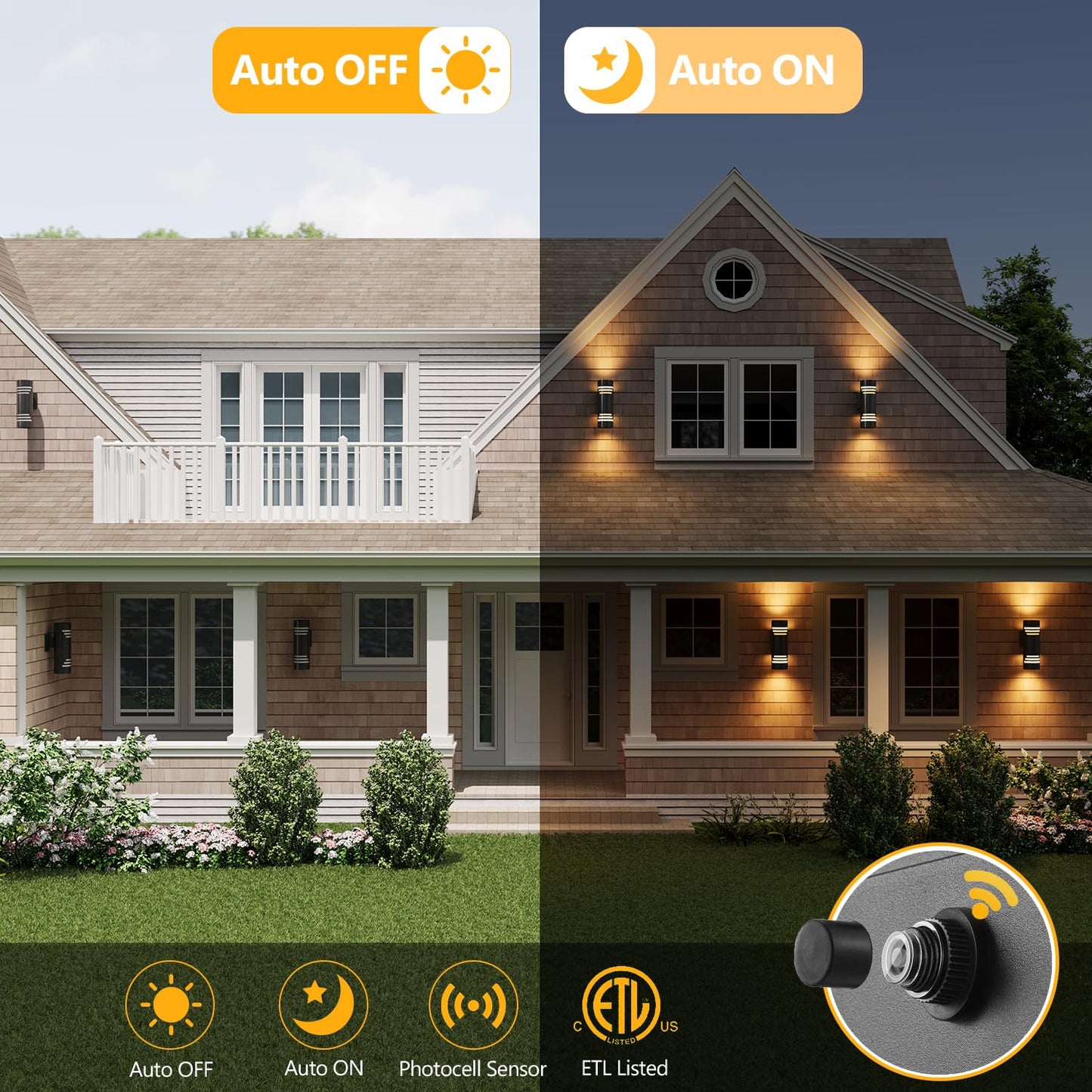 rosykite Dusk to Dawn Porch Lights Outdoor 2 Pack, Modern Exterior Lighting Fixtures 13In, Cylinder Outdoor Wall Lights Up Down Sconce Lighting