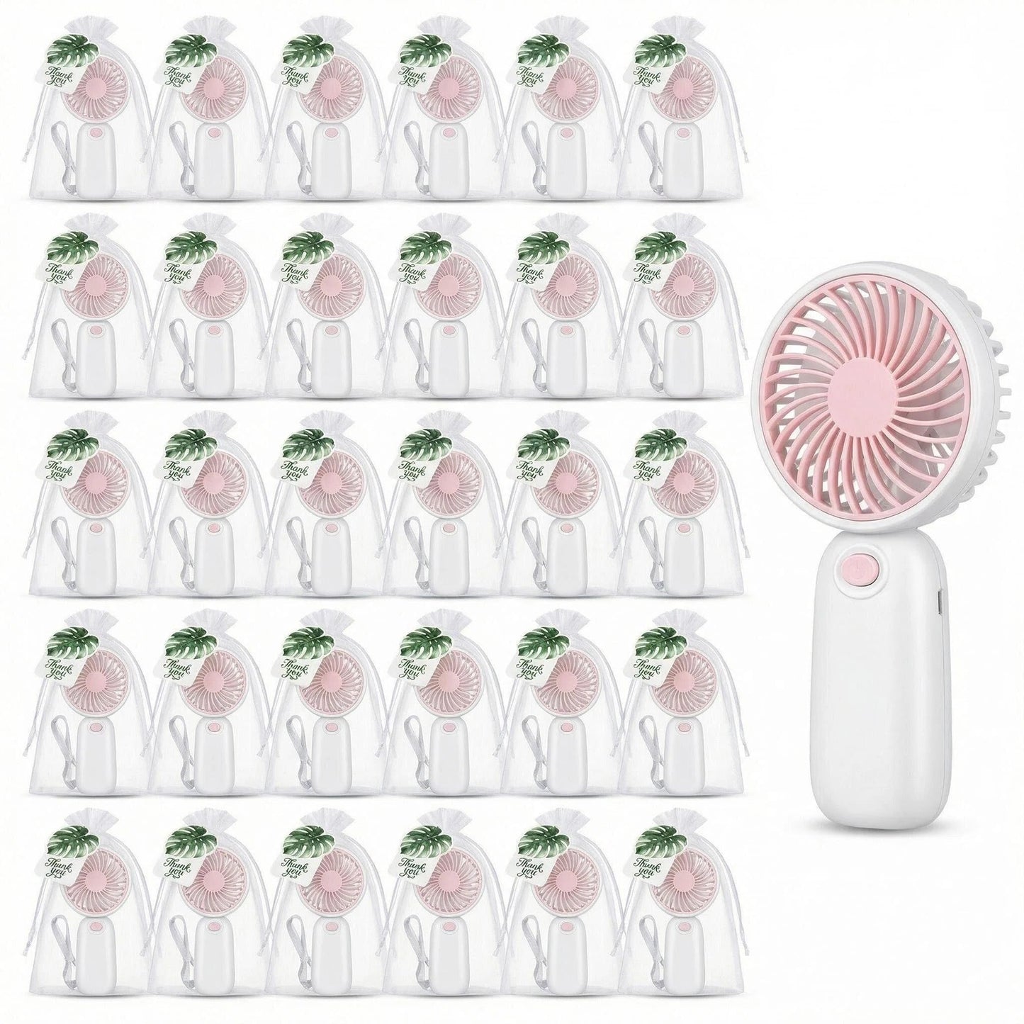 Ignifluence 30 Pcs Mini Handheld Fan Bulk for Wedding Guests, Small Portable Hand Fan with Lanyard, Leaf Design Wedding Favor Fans for Summer Outdoor