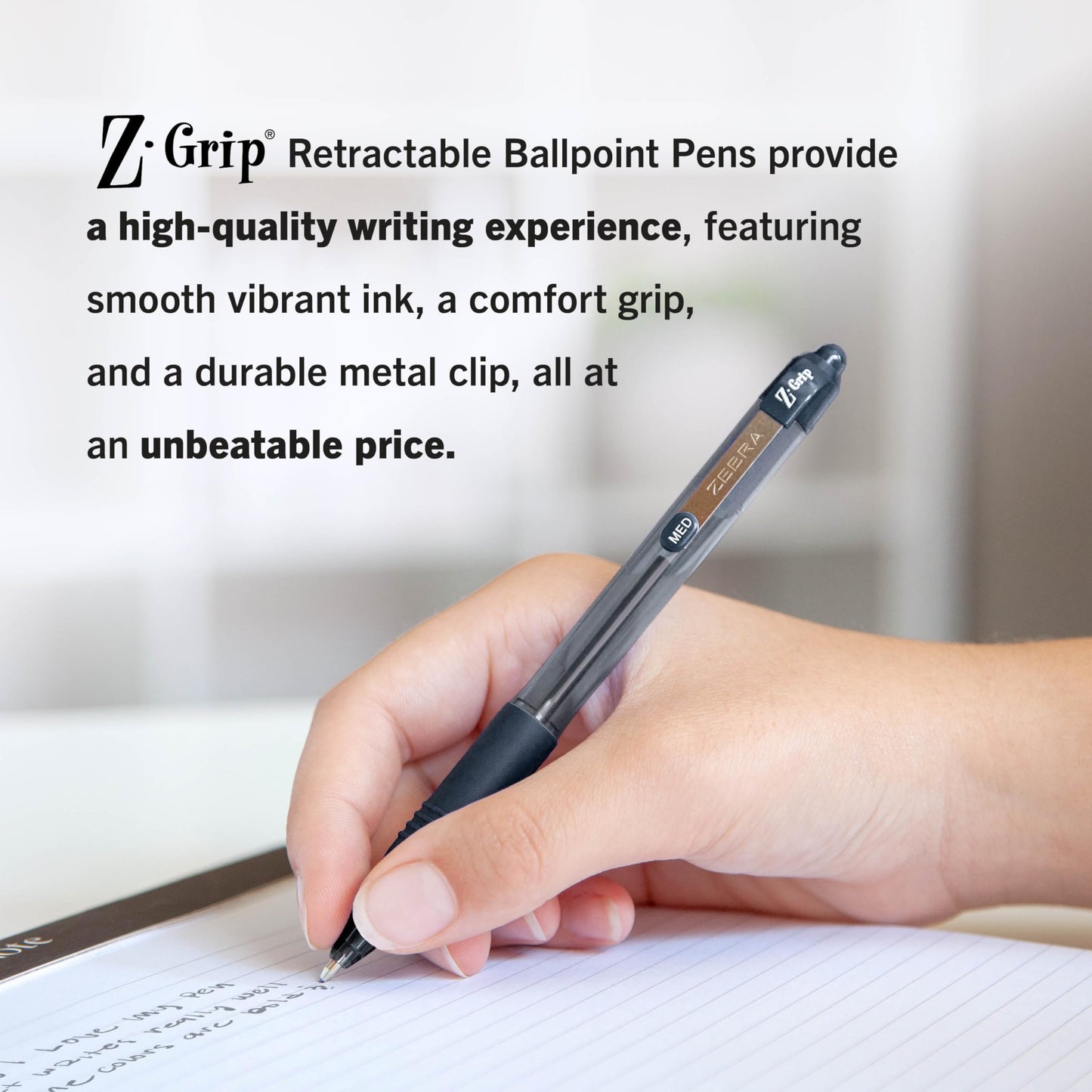Zebra Pen Z-Grip Retractable Ballpoint Pen, Smooth-Flowing Black Ink, 1.0mm Medium Point, School & Office Supplies, Ideal for Note-Taking, Journal