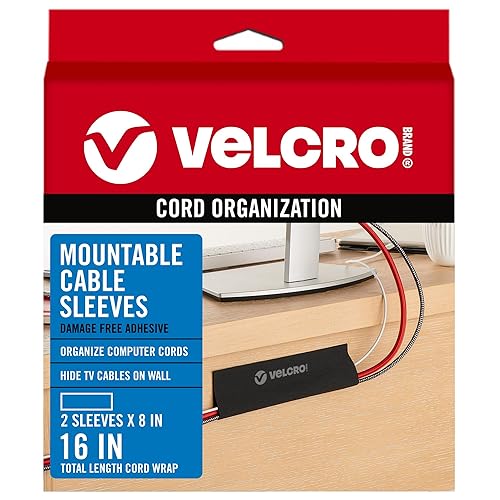 VELCRO Brand Mountable Cable Sleeve | Cord Management Mounts on Walls, Desk or Entertainment Center | Removable Adhesive is Damage Free | 8in Black