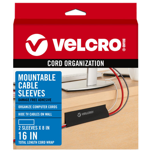 VELCRO Brand Mountable Cable Sleeve | Cord Management Mounts on Walls, Desk or Entertainment Center | Removable Adhesive is Damage Free | 8in Black