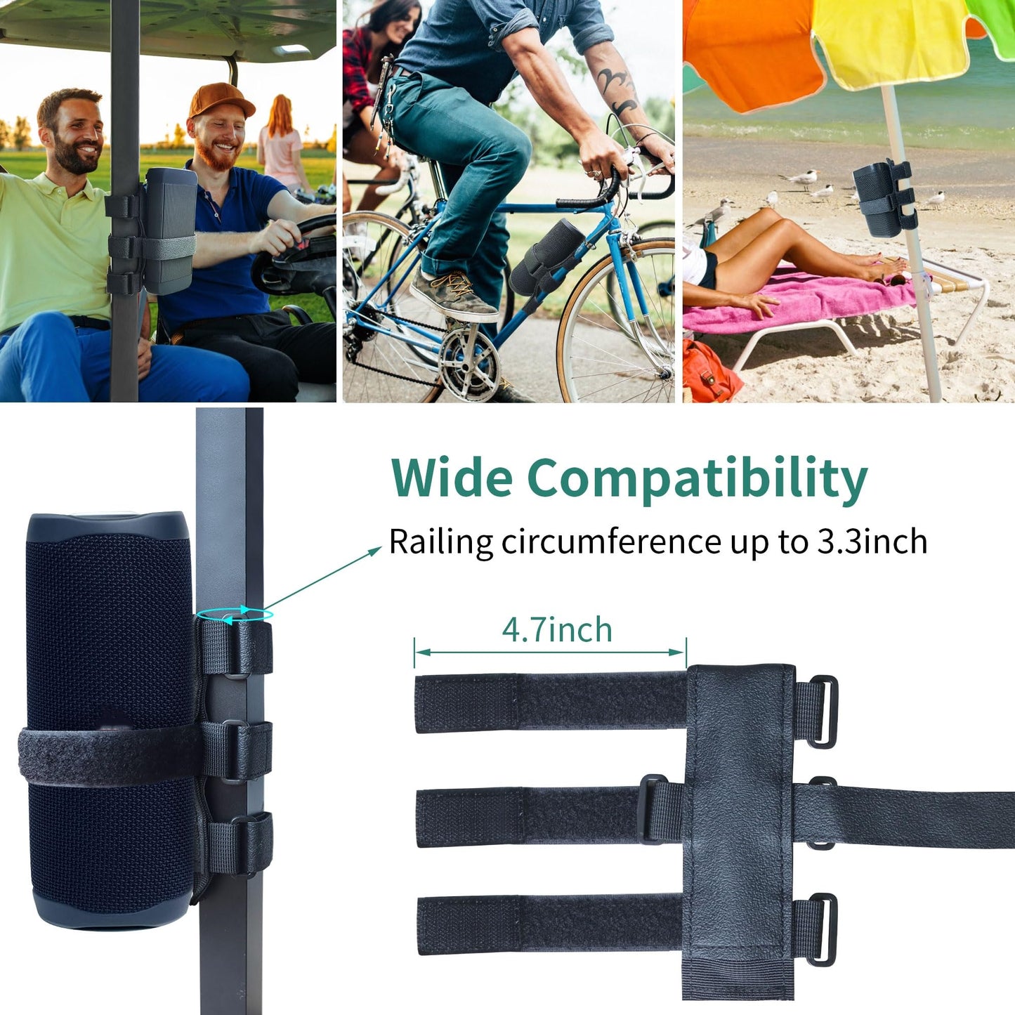 HomeMount Portable Speaker Mount for Golf Cart Accessories - Adjustable Strap Fits Bluetooth Wireless Speaker Strap Attachment to Heater/Beach