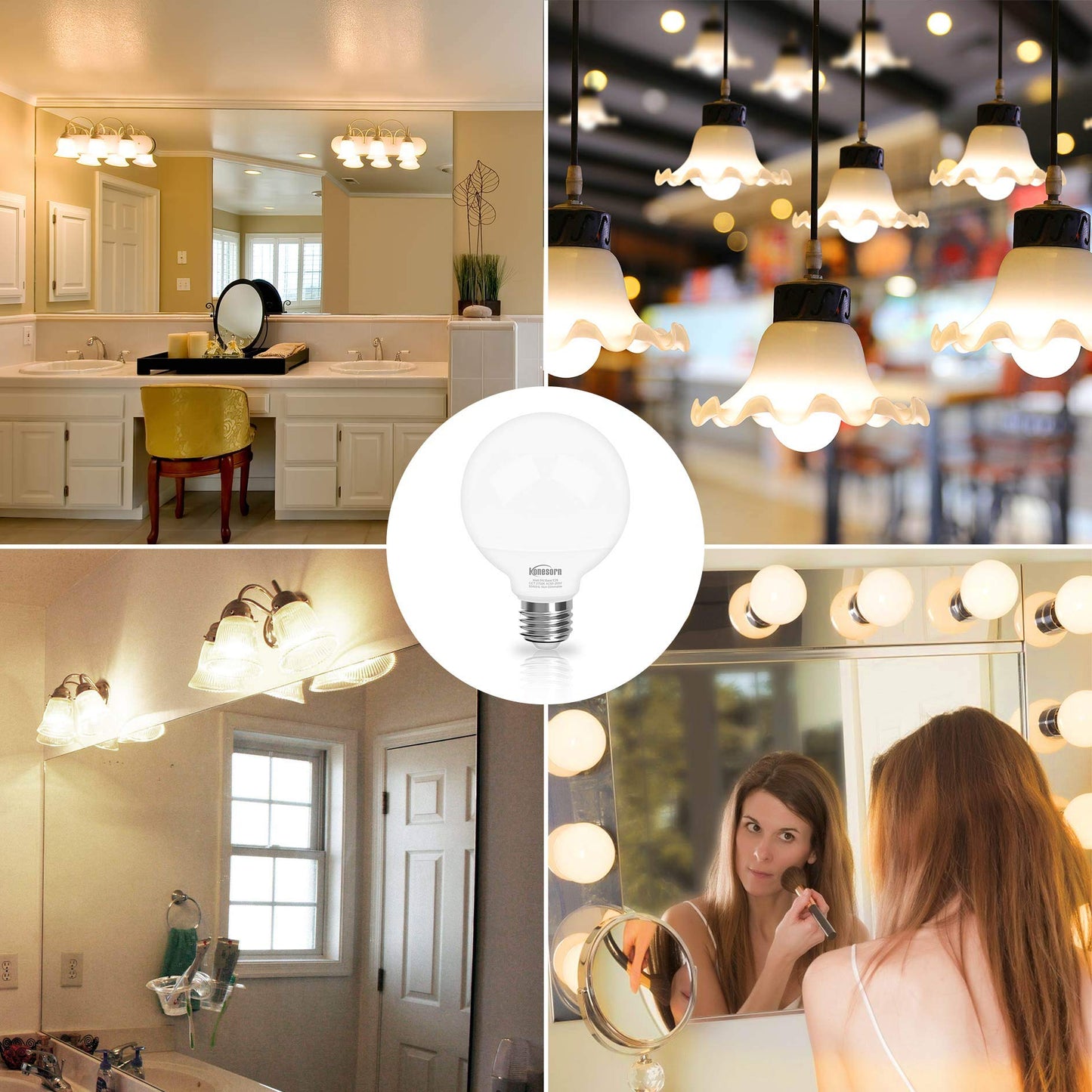 Honesorn 4 Pack G25 LED Globe Vanity Light Bulb 2700K Warm White, E26 Base