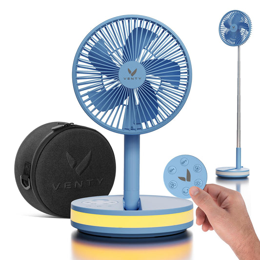 VENTY Portable Fan - Wireless Battery Operated Fan - 4 Speeds - LED Lighting - Carry Case & Remote Control - Cruise Travel - Outdoor Travel RV Power