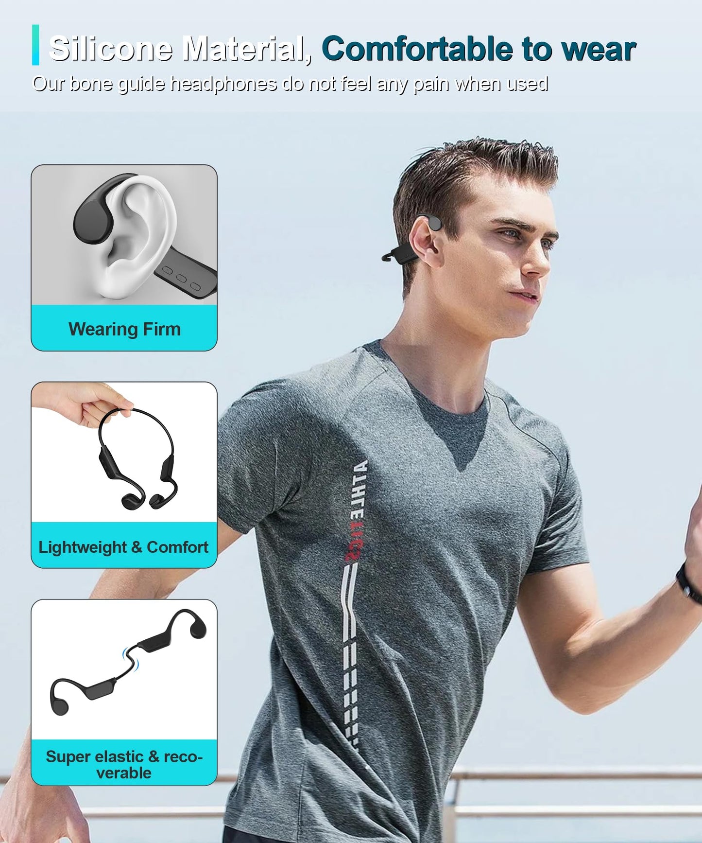 Rumatas Bone Conduction Headphones, Swimming Headphones Underwater Open Ear Built-in 32GB Memory IPX8 Waterproof for Swimming, Running, Cycling