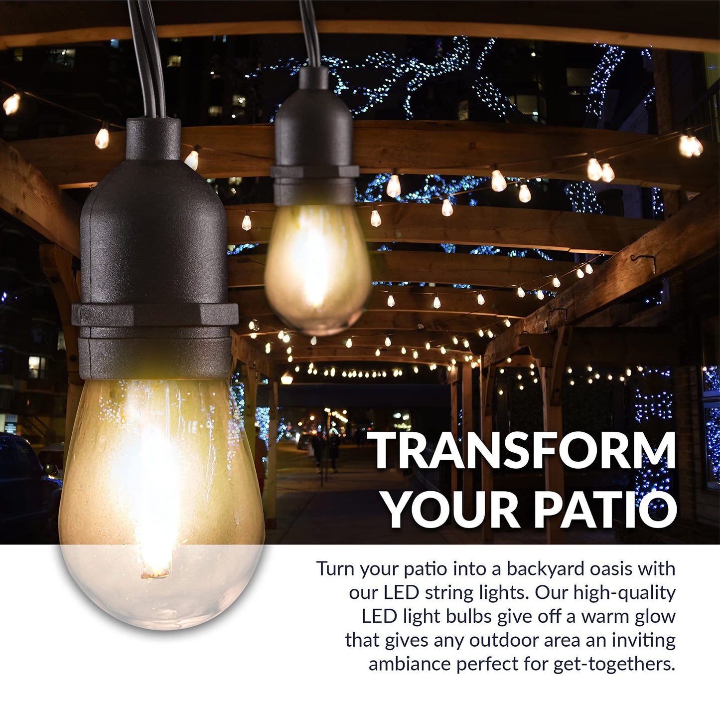 Newhouse Lighting LED String Lights with Weatherproof Technology, Dimmable with Wireless Remote Control, 48ft and 16 (15+1 Free) LED Light Bulbs