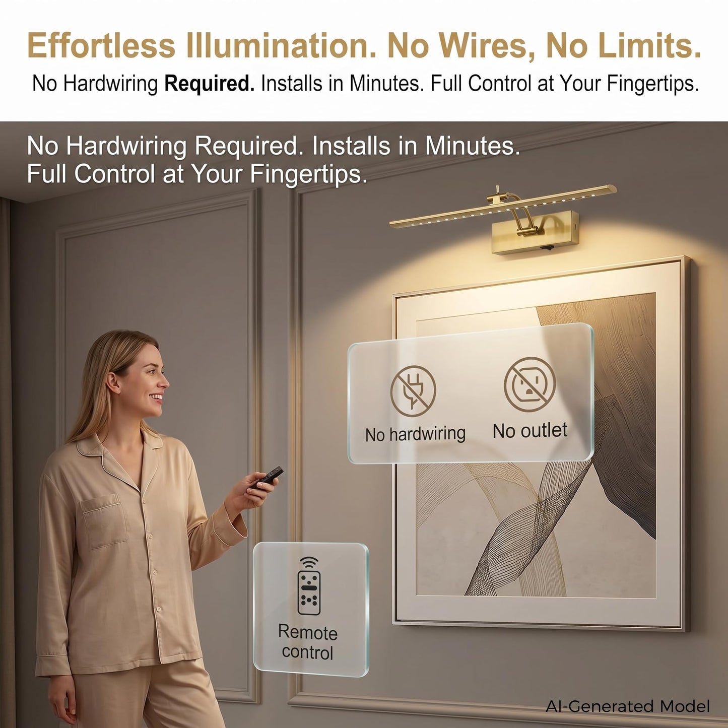 JOOSENLUX 16" Rechargeable Picture Light, Battery Operated Wireless Art Light with Remote, Dimmable Brass Gallery Wall Lamp for Paintings
