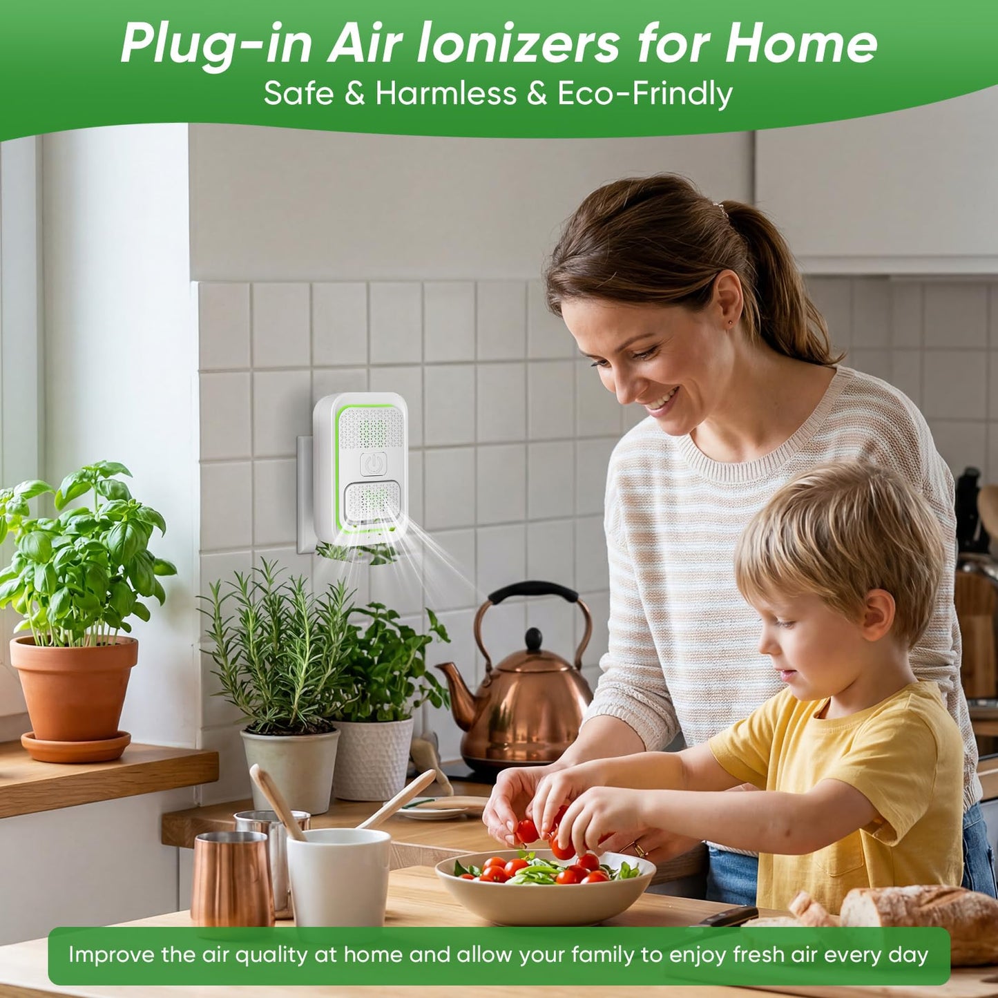Plug In Air Ionizers - 4Pack, Negative Ion Air Purifier, Quiet Mini Air Fresheners for Home, Bedroom, Office, Kitchen, Portable Air Purifier Odor