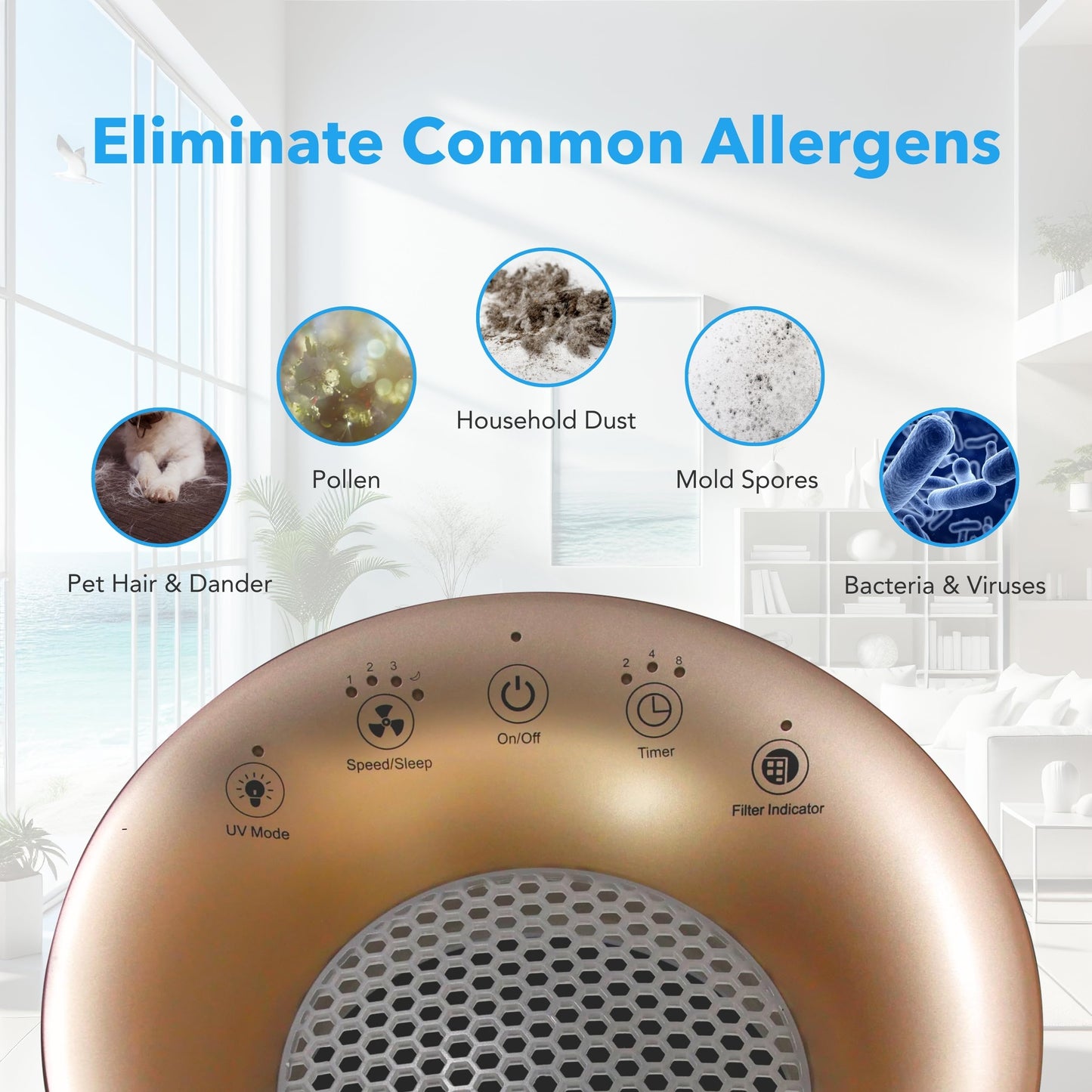 HP450UV True HEPA Air Purifier with UVC Light Technology in White Rose Gold