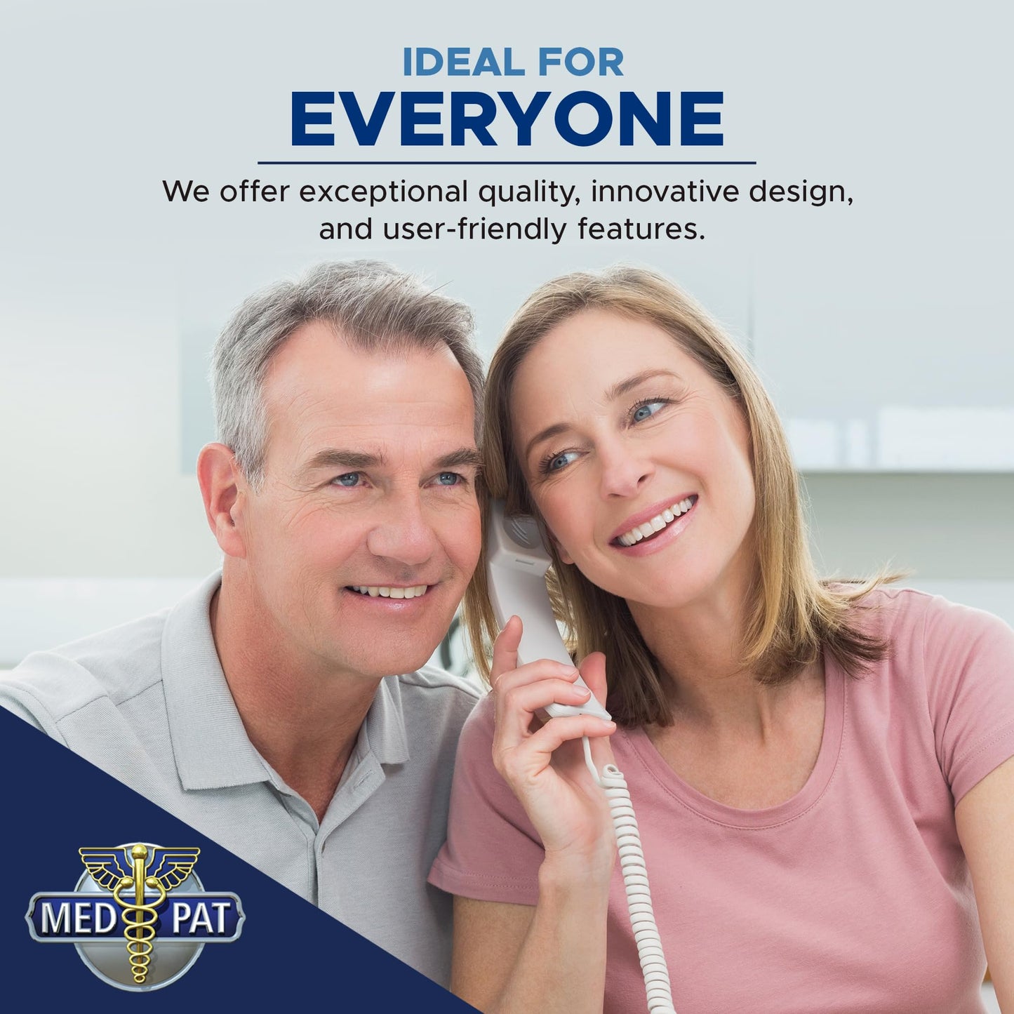 Med-Pat D8WP Waterproof Desk Set Telephone w/Ring/in-Use Light Indicator - Office and Home Phone with Large Buttons, Full Volume Control, Corded