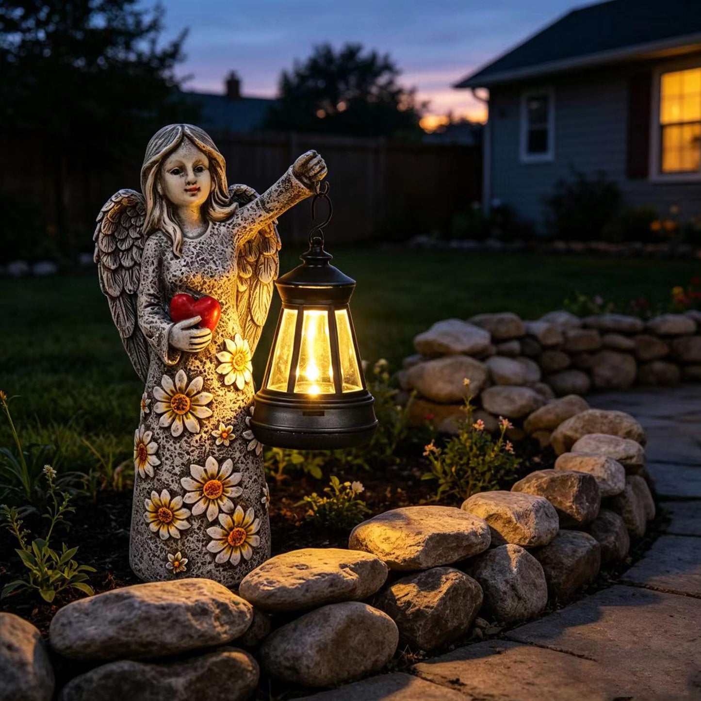 Yewanye Solar Garden Angel Statues,Outdoor Angel Figurines Lights Waterproof Statue Decor Lanterns for Yard Patio Porch Decoration Gift for Mom