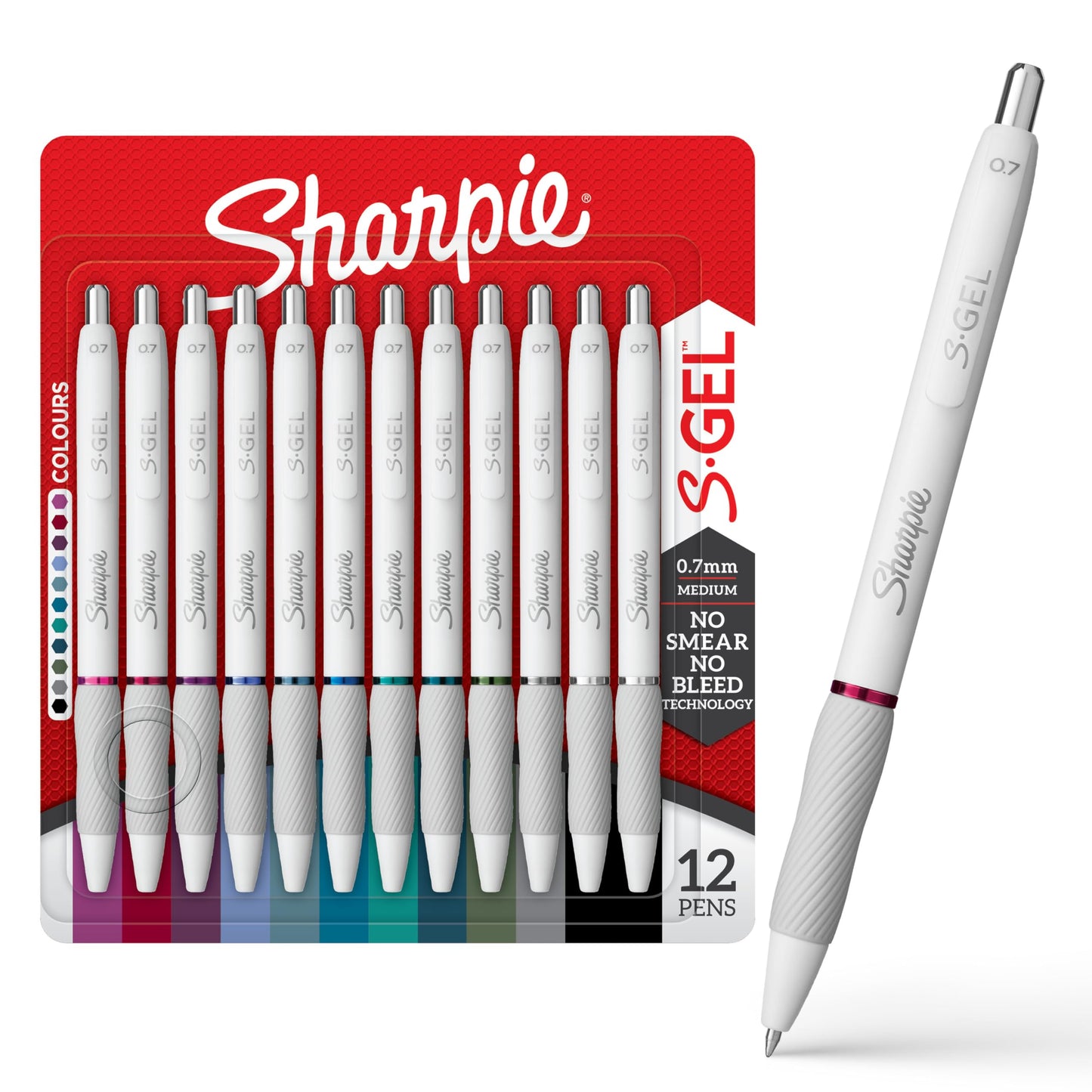 Sharpie S-Gel Pens, Fashion Barrel Gel Pens, Pearl White Body, Medium Point (0.7mm), Bold Ink Colors, 12 Count