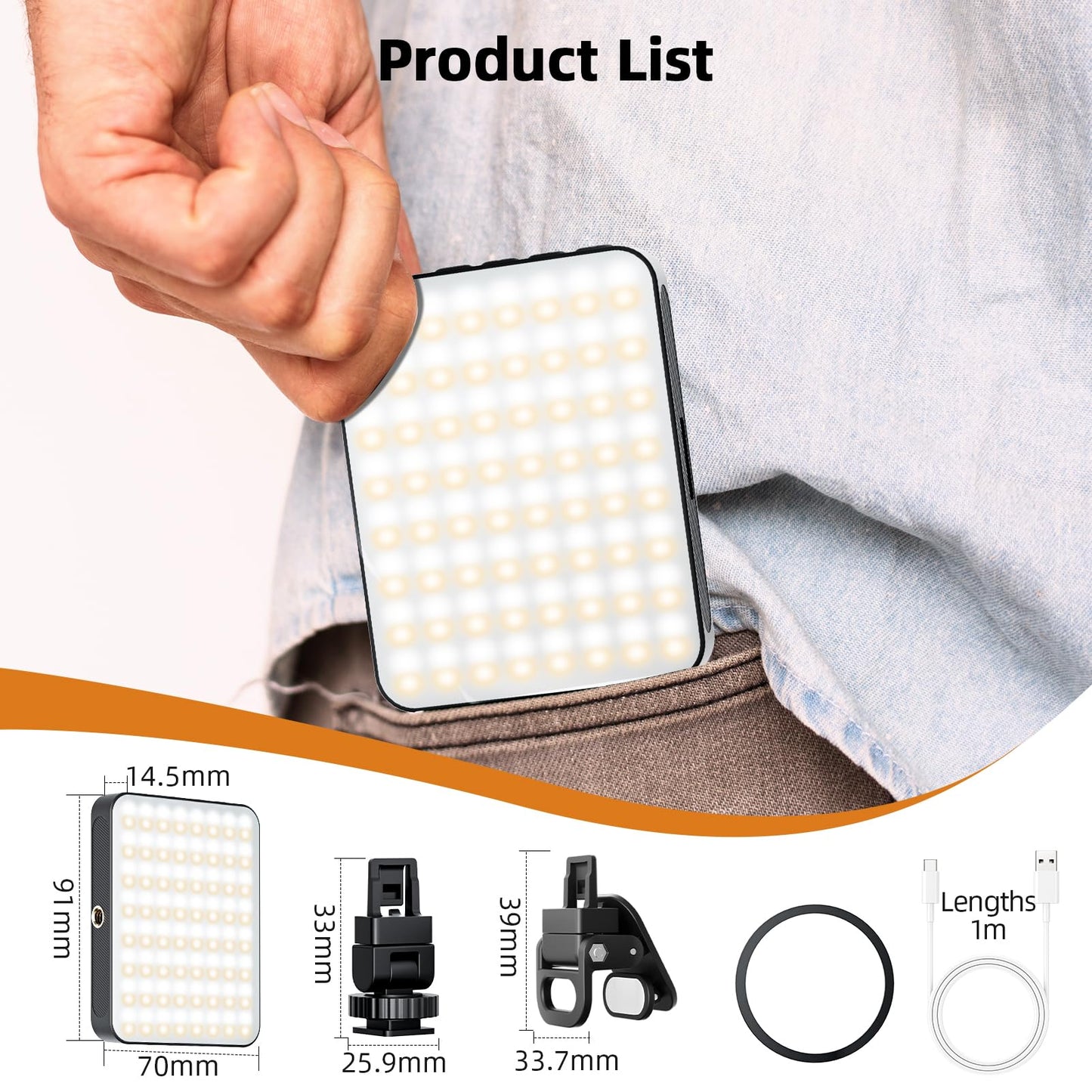 Magnetic Selfie Light for Cell Phone, gliship 128 Led Selfie Light Compatible with Magsafe Rechargeable Portable Clip Fill Light with 3 Lights Modes