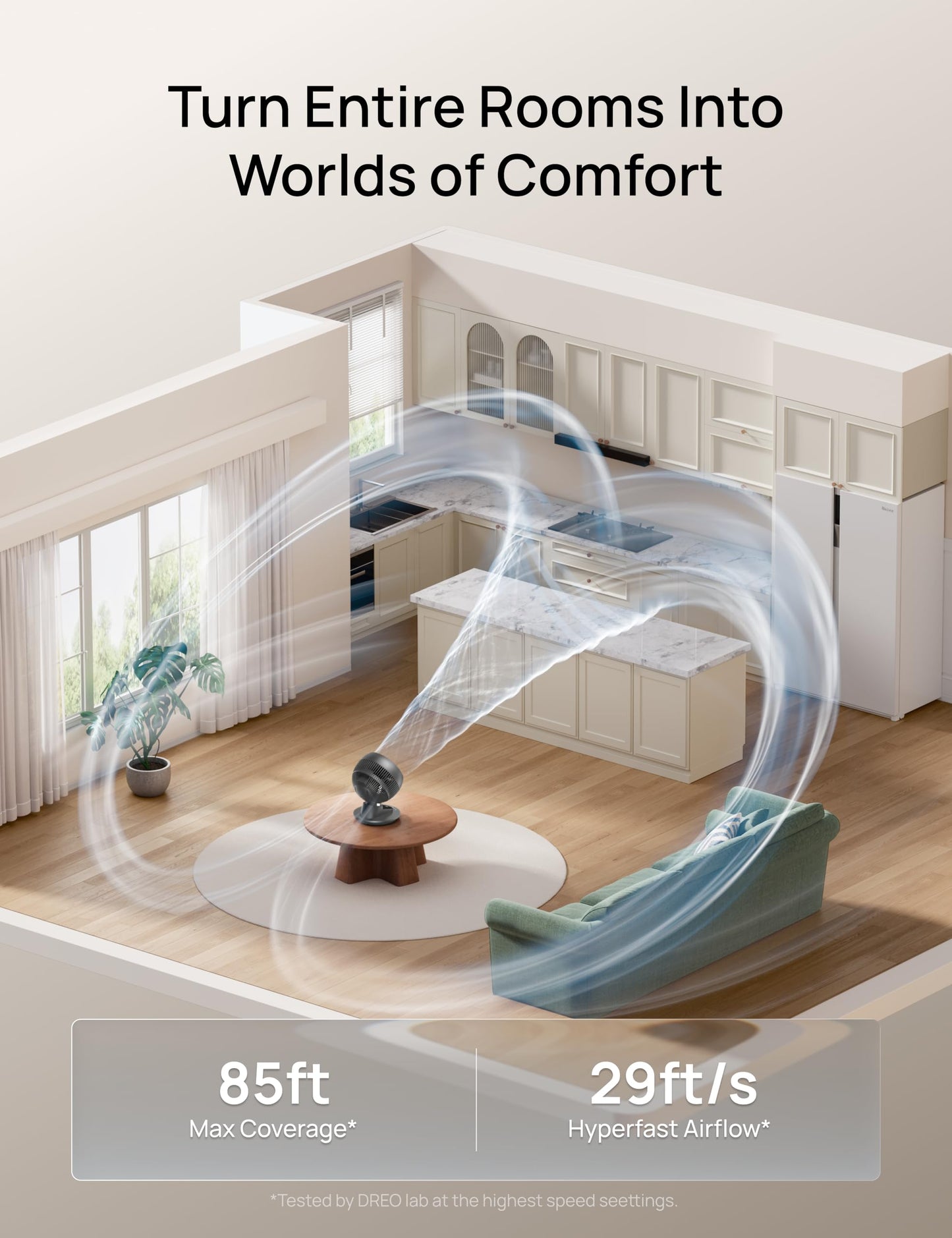 DREO Smart Fan for Bedroom, Powerful 85 ft Airflow, 12 Inches, Desk Fans in 20dB Quiet, 90°+90° oscillating fans, App/Voice Control, 9 Speeds & 8/12H